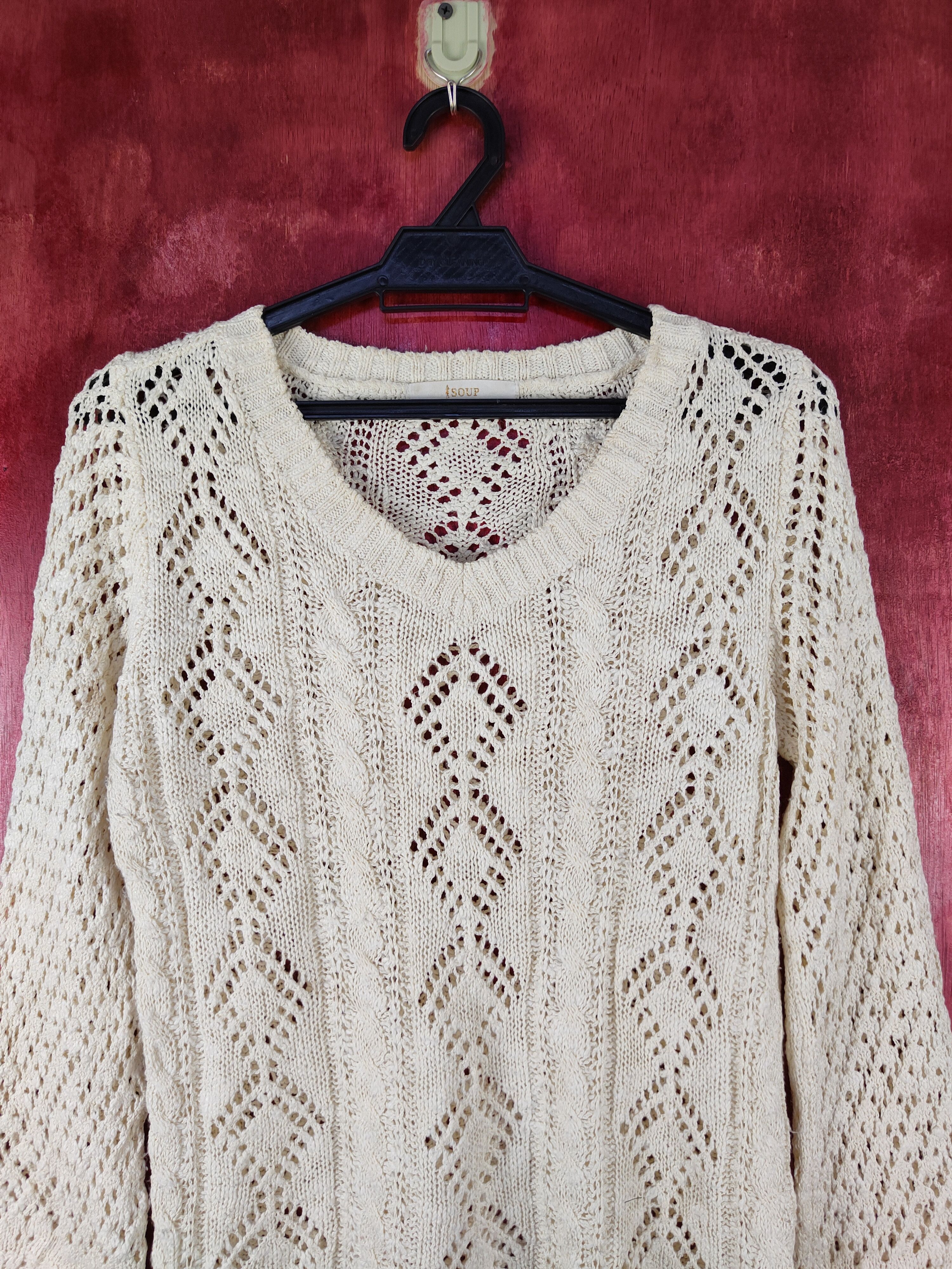 Vintage Soup Cream Crochet Meshnet Knitwear Sweatshirt #S1020 Size S / US 4 / IT 40 - 2 Thumbnail