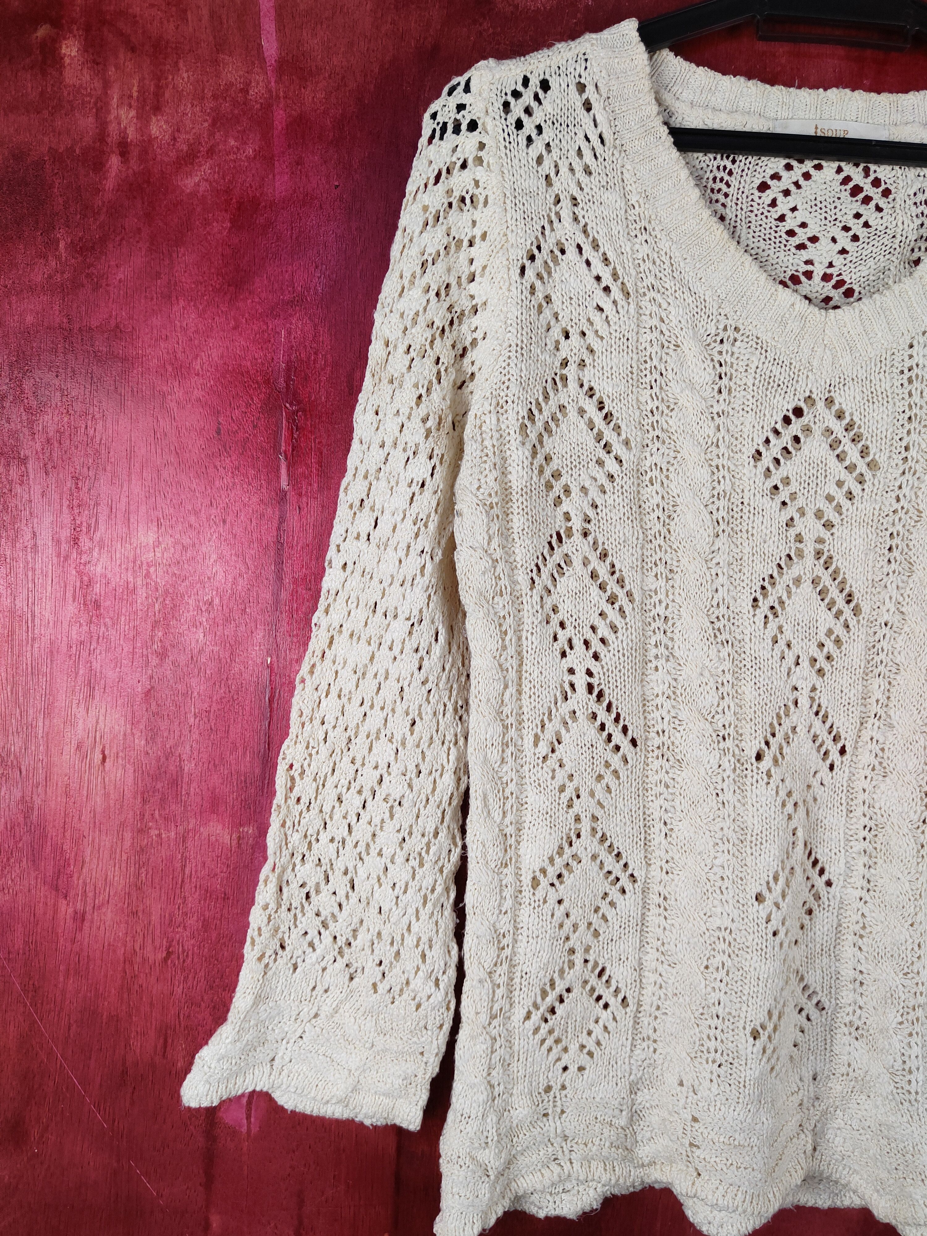 Vintage Soup Cream Crochet Meshnet Knitwear Sweatshirt #S1020 Size S / US 4 / IT 40 - 3 Thumbnail