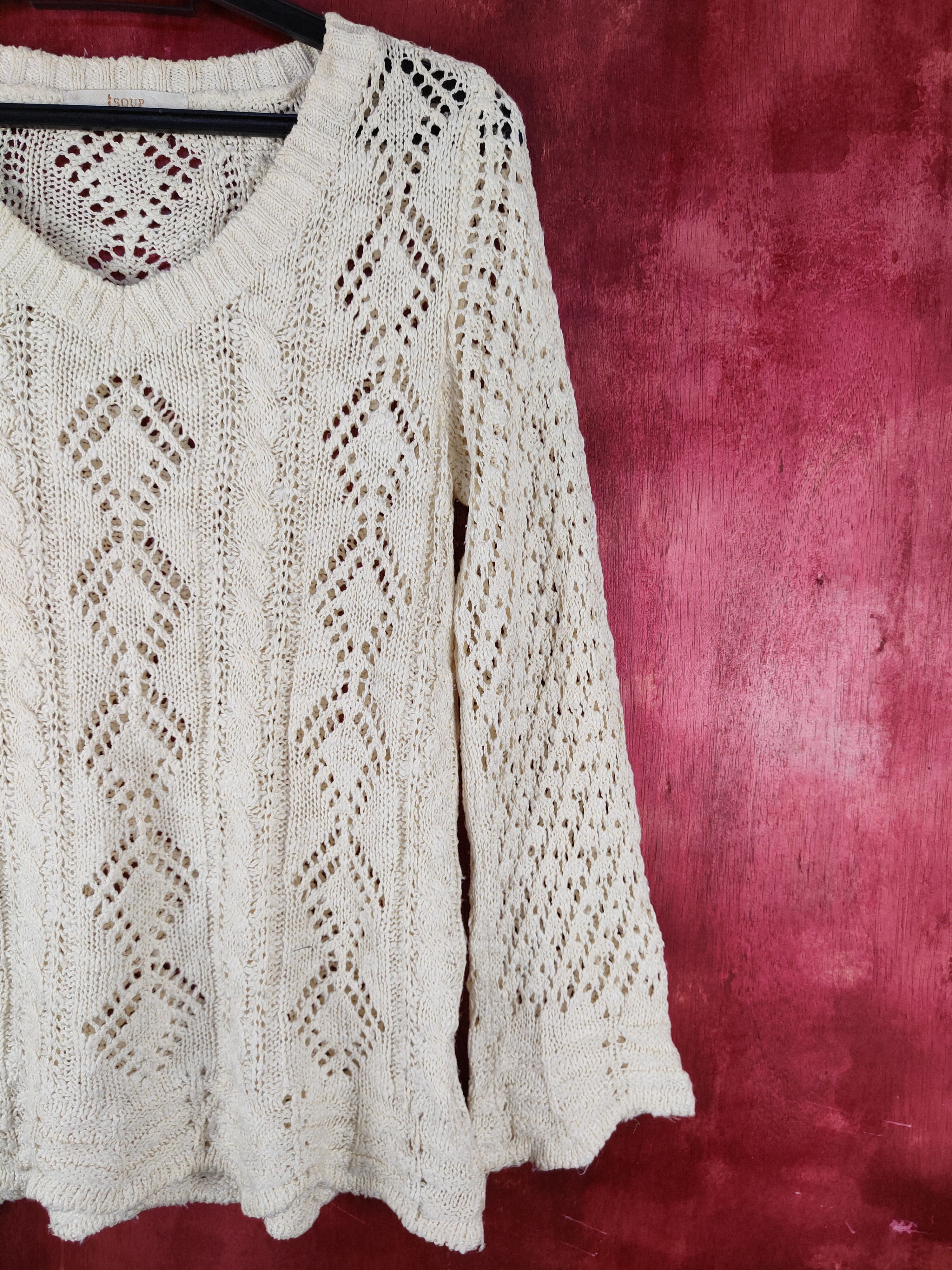 Vintage Soup Cream Crochet Meshnet Knitwear Sweatshirt #S1020 Size S / US 4 / IT 40 - 4 Thumbnail