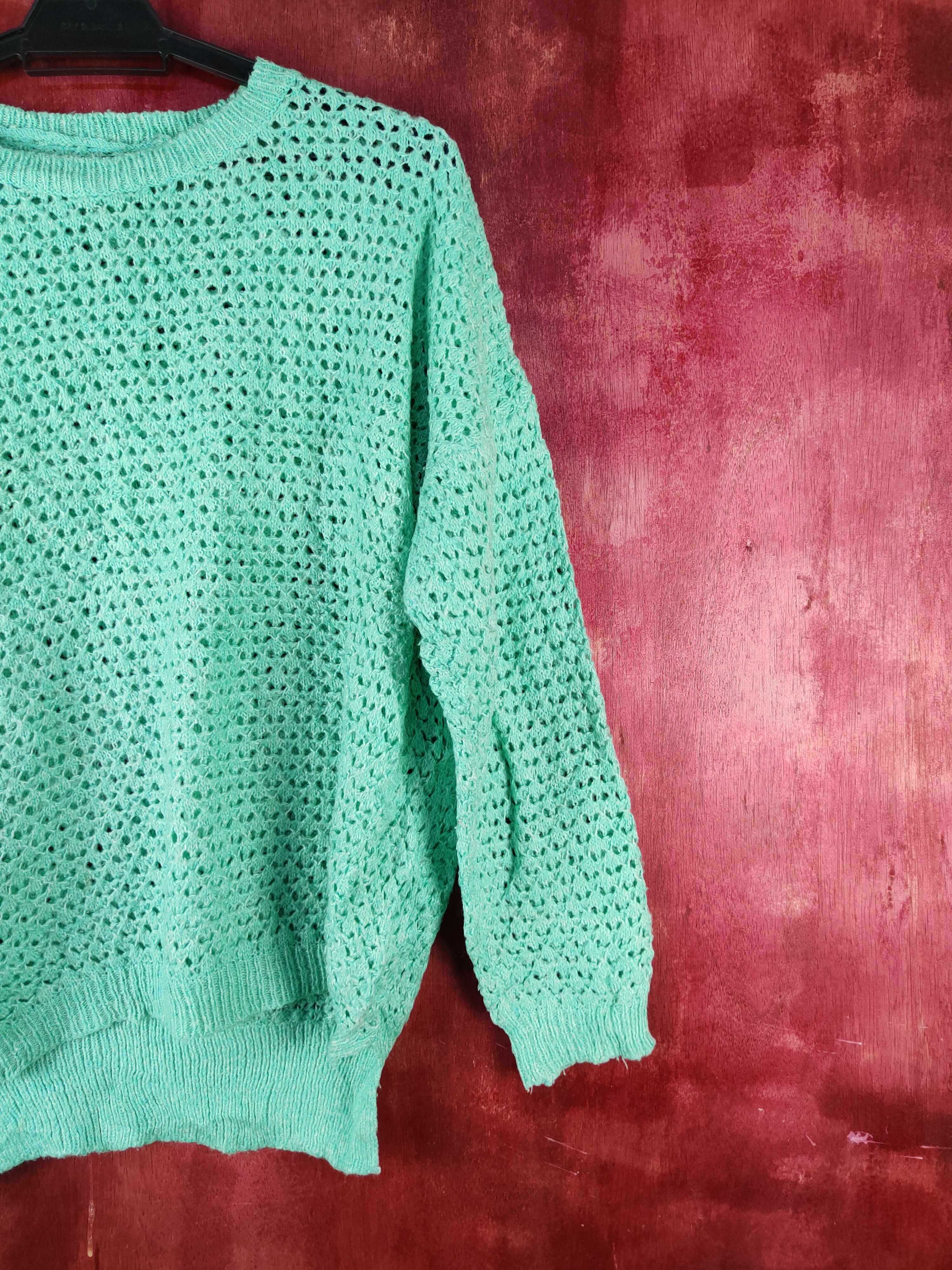 Japanese Brand Japan Turquoise Crochet Meshnet Knit Sweatshirt #S1016 Size M / US 6-8 / IT 42-44 - 4 Thumbnail