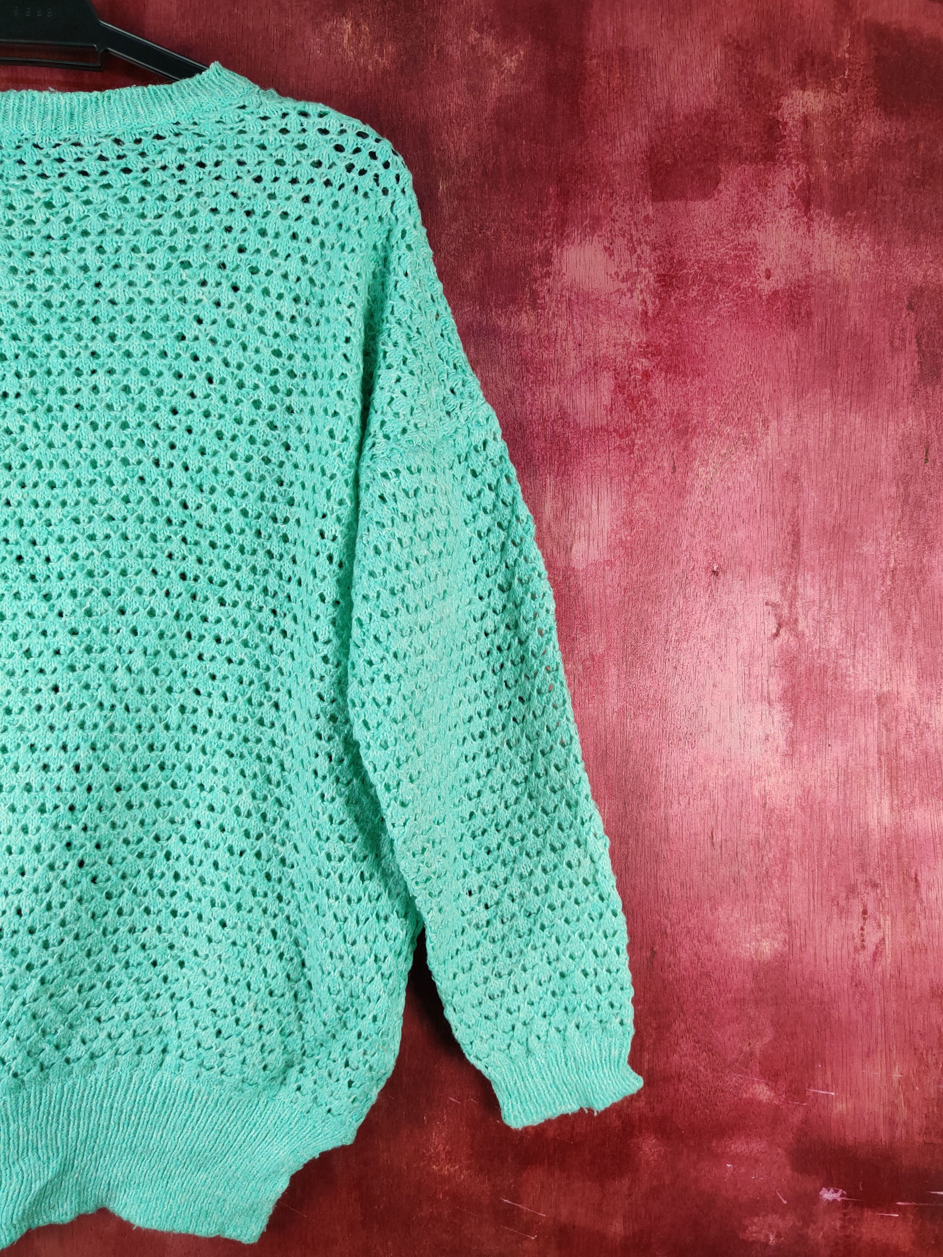 Japanese Brand Japan Turquoise Crochet Meshnet Knit Sweatshirt #S1016 Size M / US 6-8 / IT 42-44 - 7 Thumbnail