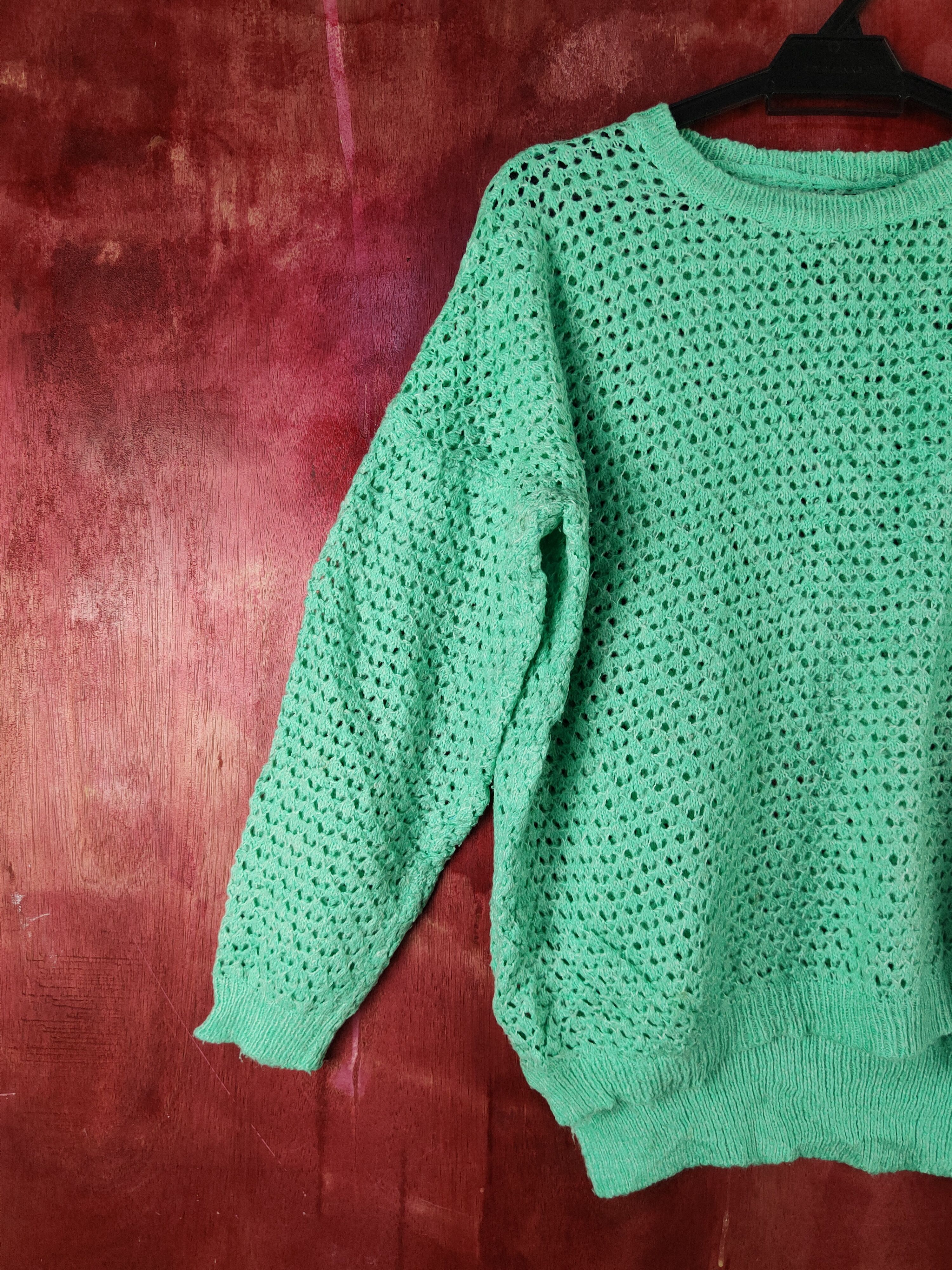 Japanese Brand Japan Turquoise Crochet Meshnet Knit Sweatshirt #S1016 Size M / US 6-8 / IT 42-44 - 3 Thumbnail