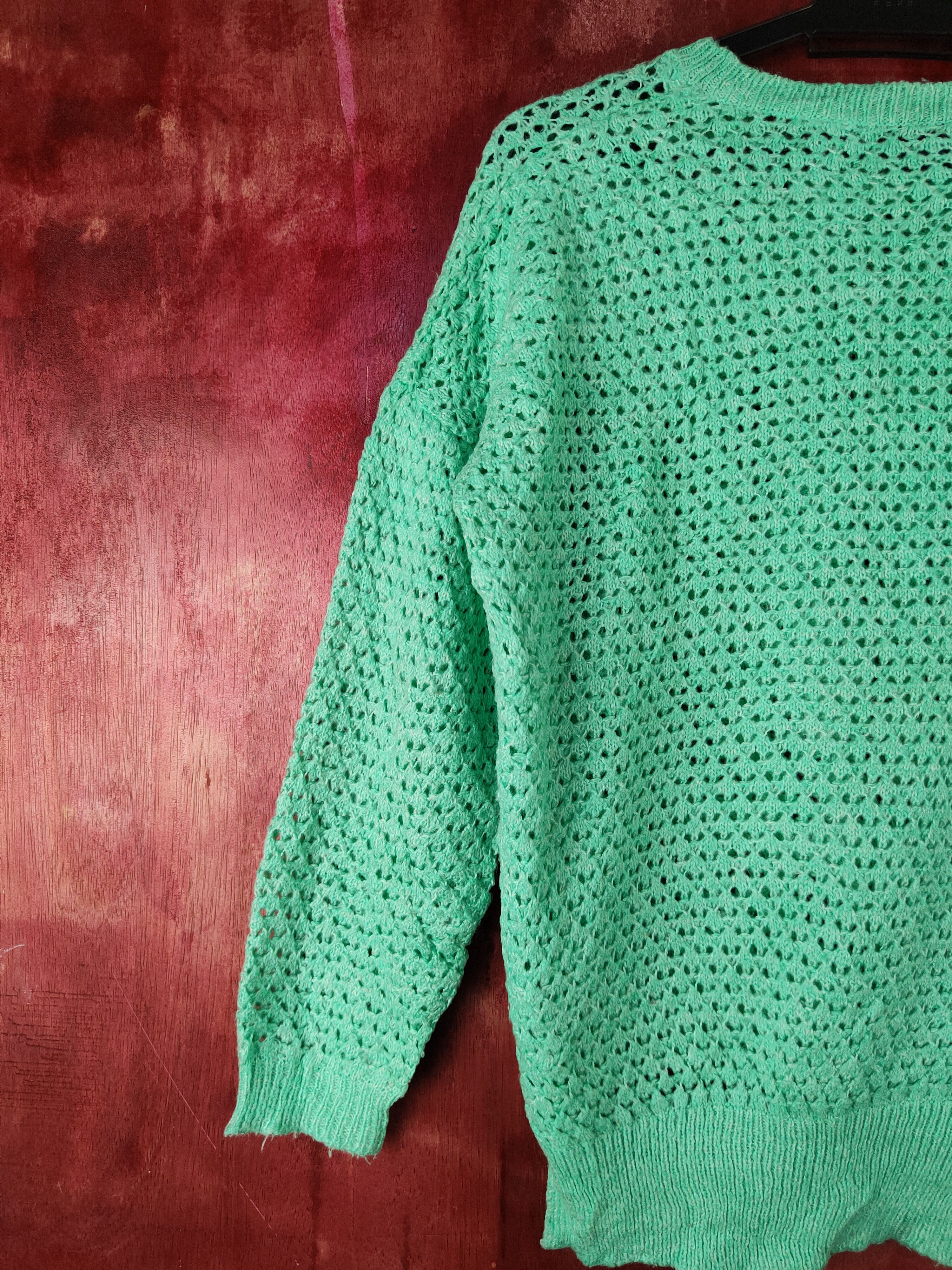 Japanese Brand Japan Turquoise Crochet Meshnet Knit Sweatshirt #S1016 Size M / US 6-8 / IT 42-44 - 6 Thumbnail