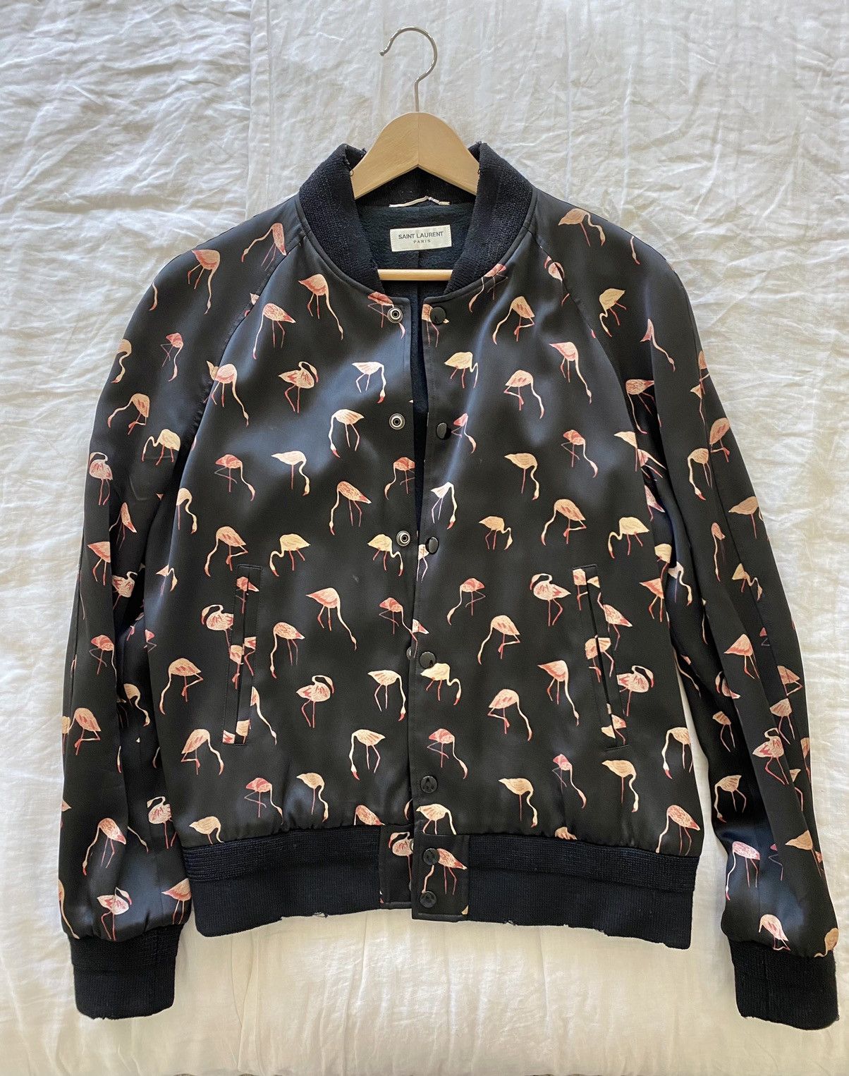 Saint Laurent Paris Saint Laurent Satin Flamingo Bomber Jacket Size US M / EU 48-50 / 2 - 1 Thumbnail