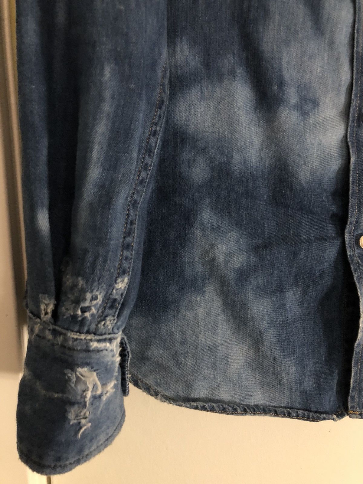 Saint Laurent Paris SS16 Bleached And Destroyed Denim Button Up. Size M Size US M / EU 48-50 / 2 - 3 Thumbnail