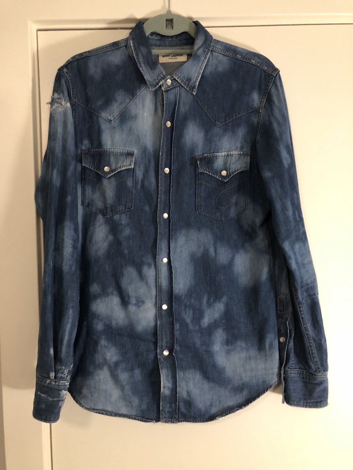 Saint Laurent Paris SS16 Bleached And Destroyed Denim Button Up. Size M Size US M / EU 48-50 / 2 - 1 Thumbnail