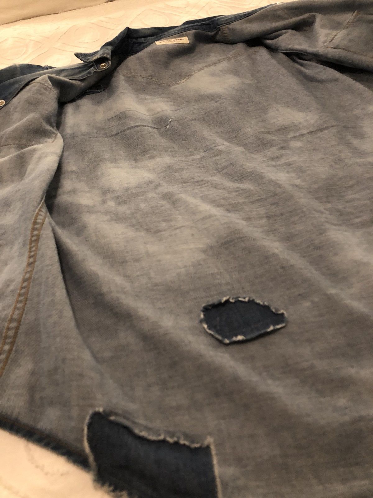 Saint Laurent Paris SS16 Bleached And Destroyed Denim Button Up. Size M Size US M / EU 48-50 / 2 - 16 Thumbnail