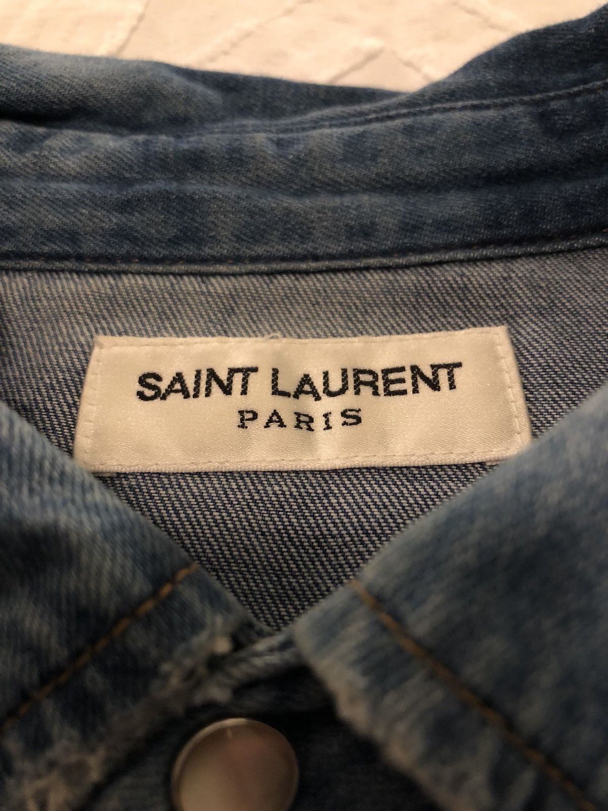 Saint Laurent Paris SS16 Bleached And Destroyed Denim Button Up. Size M Size US M / EU 48-50 / 2 - 9 Thumbnail