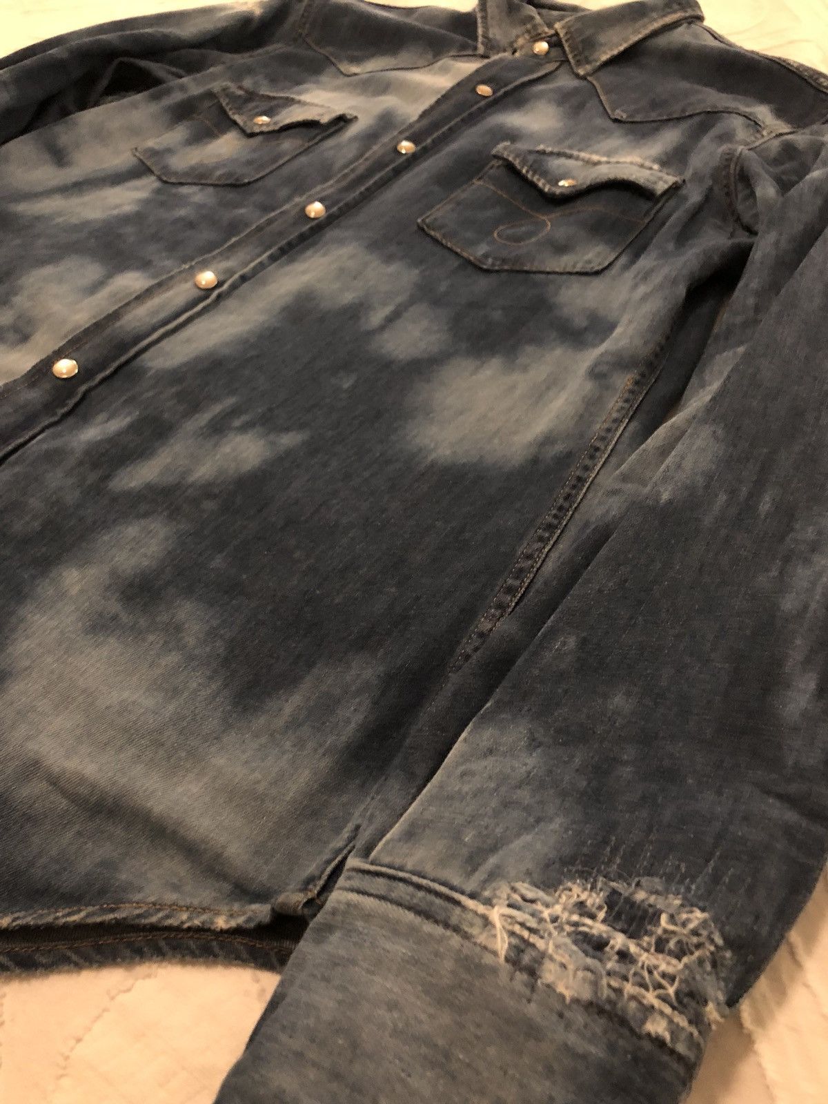 Saint Laurent Paris SS16 Bleached And Destroyed Denim Button Up. Size M Size US M / EU 48-50 / 2 - 7 Thumbnail
