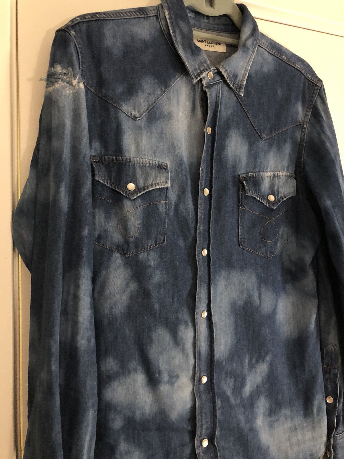 Saint Laurent Paris SS16 Bleached And Destroyed Denim Button Up. Size M Size US M / EU 48-50 / 2 - 2 Thumbnail