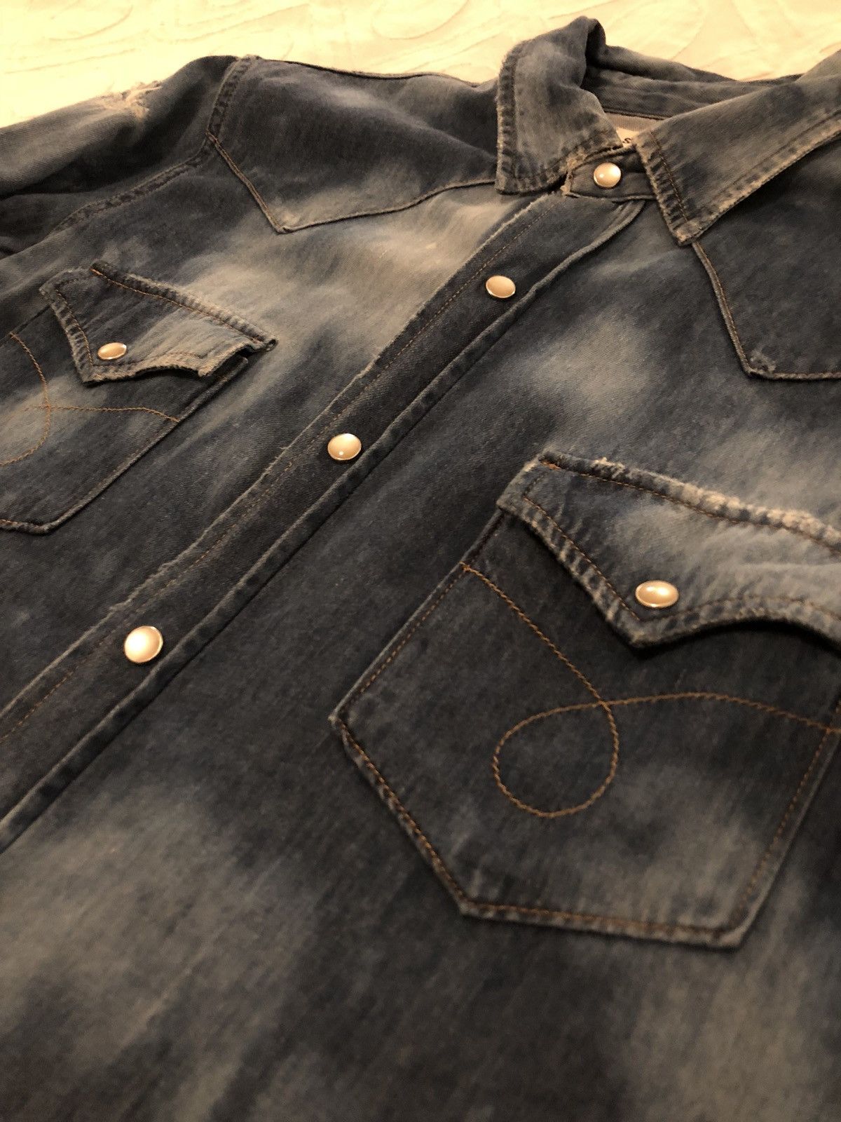 Saint Laurent Paris SS16 Bleached And Destroyed Denim Button Up. Size M Size US M / EU 48-50 / 2 - 8 Thumbnail