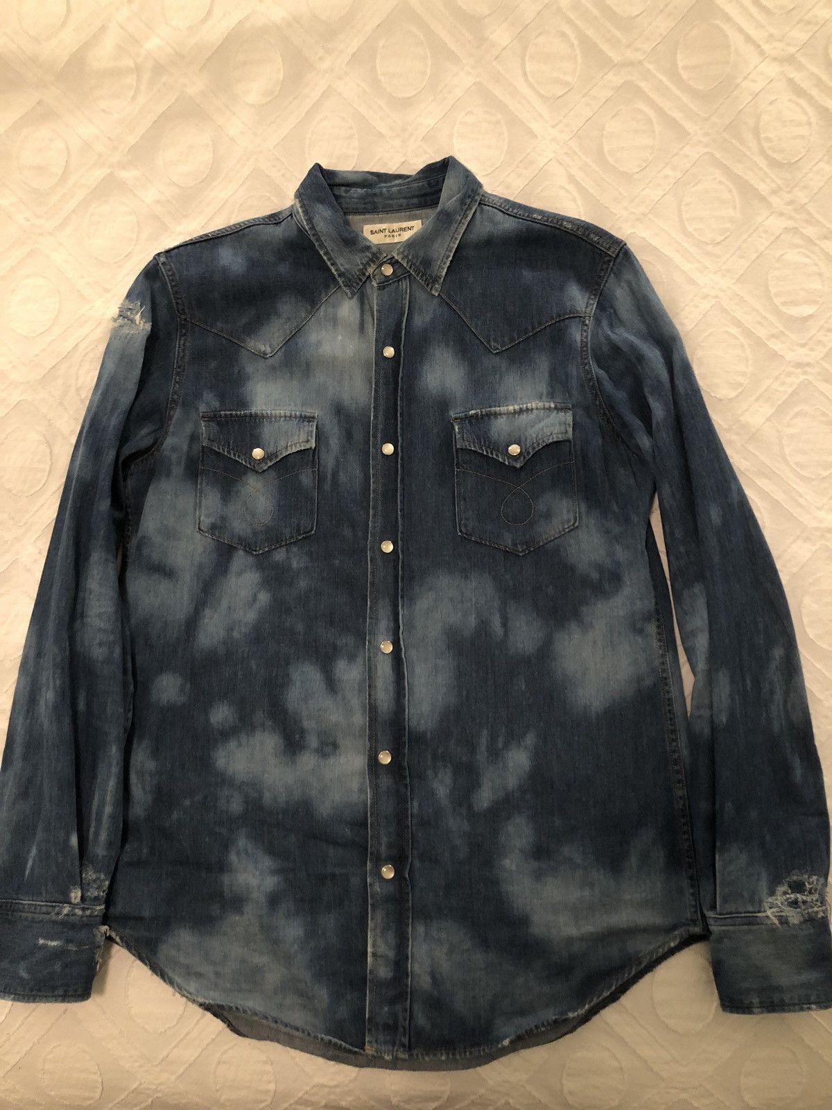 Saint Laurent Paris SS16 Bleached And Destroyed Denim Button Up. Size M Size US M / EU 48-50 / 2 - 6 Thumbnail