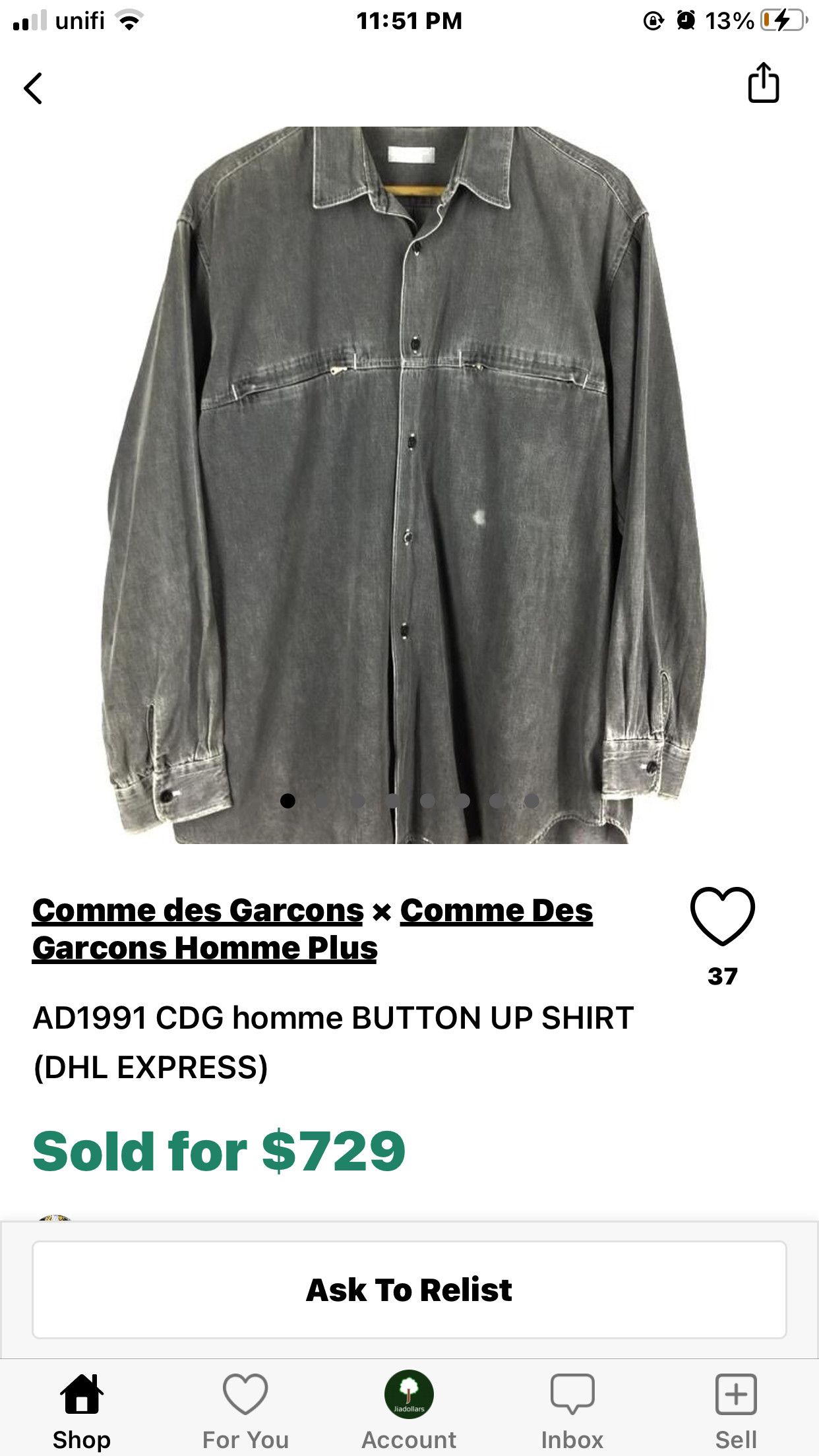 Comme des Garcons × Comme des Garcons Homme Plus AD1991 COMME DES GARÇONS homme BUTTON UP SHIRT Size US L / EU 52-54 / 3 - 8 Thumbnail
