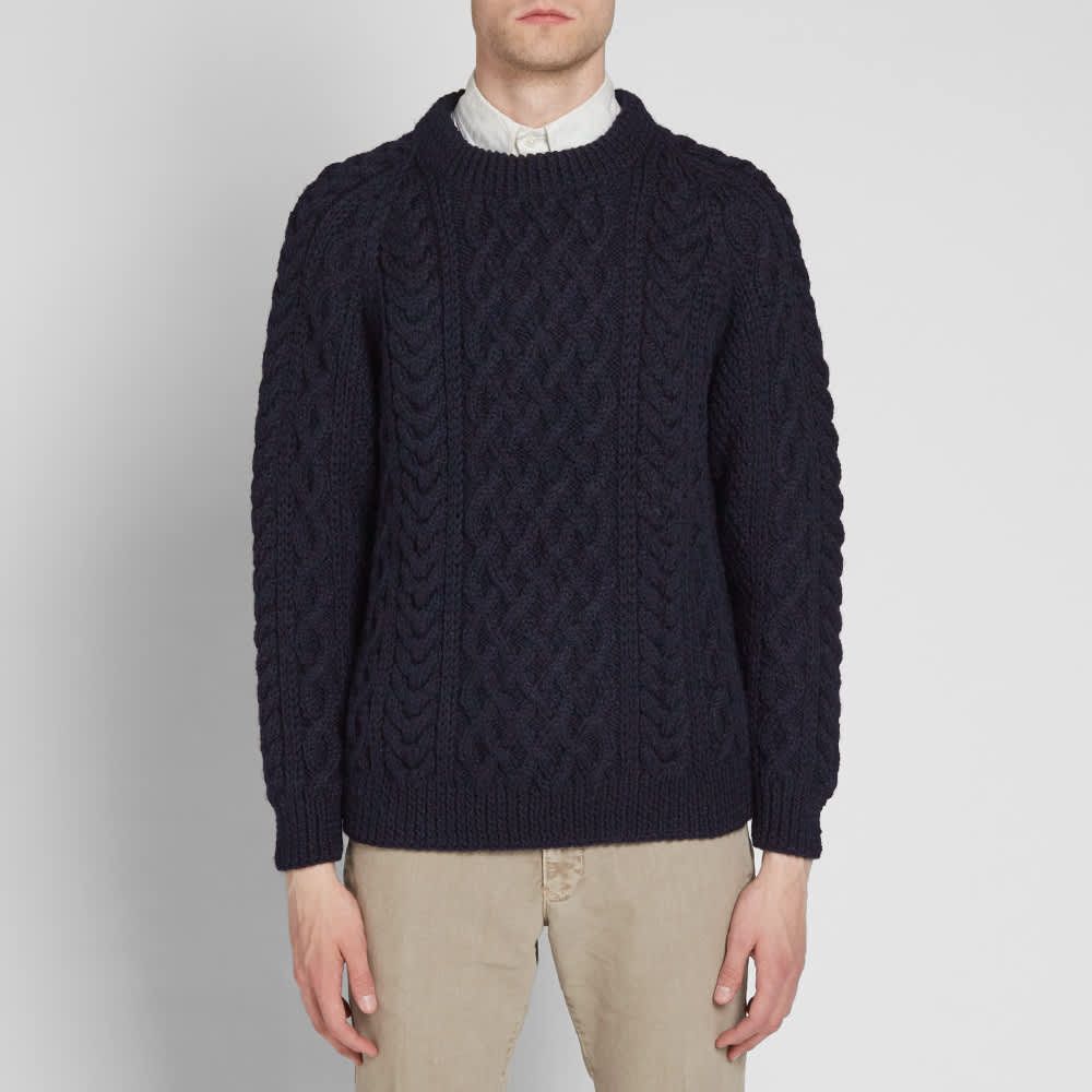 Inverallan HAND KNIT SCOTTISH FISHERMAN CABLE ARAN SWEATER Size US L / EU 52-54 / 3 - 9 Thumbnail