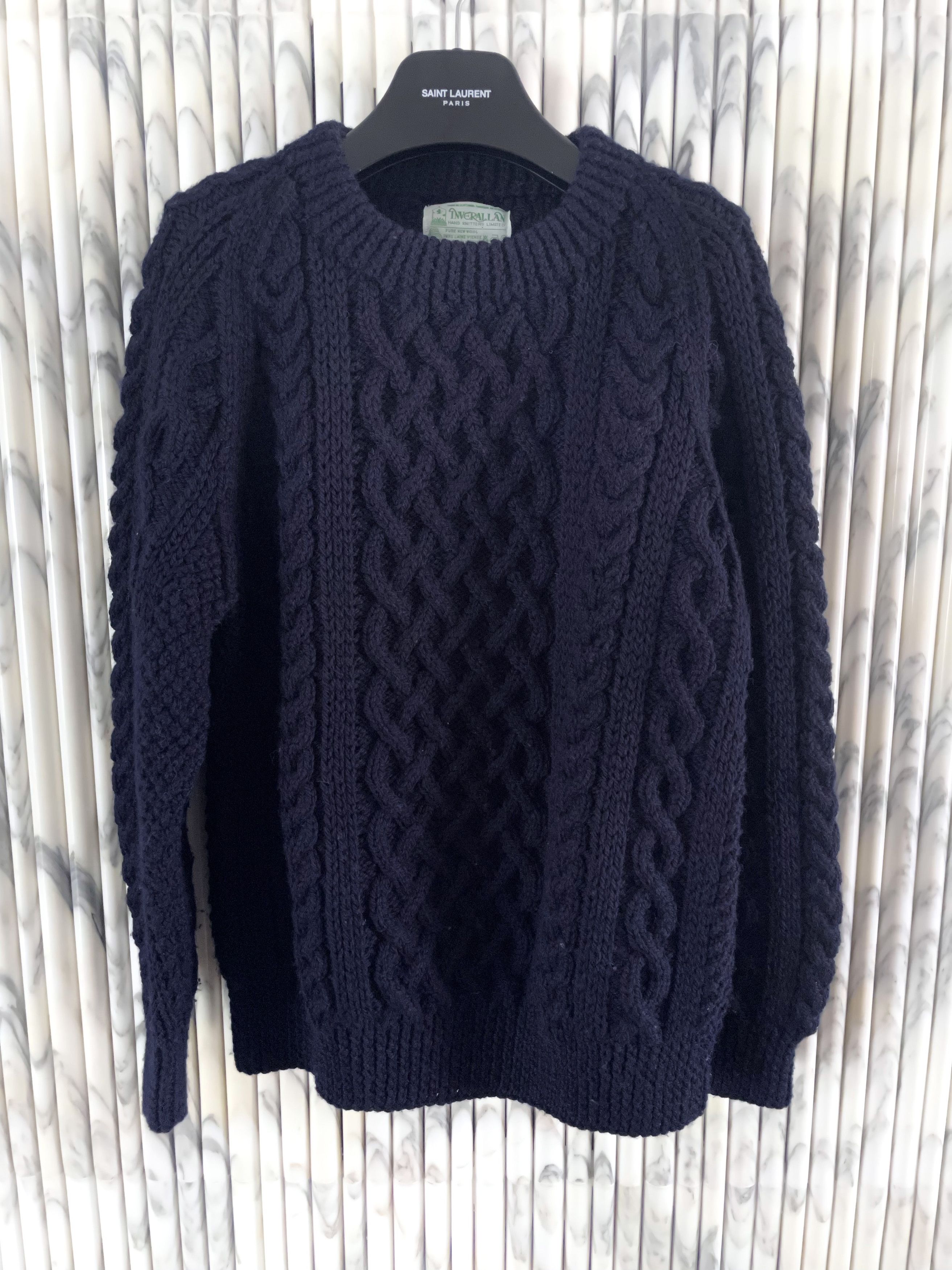 Inverallan HAND KNIT SCOTTISH FISHERMAN CABLE ARAN SWEATER Size US L / EU 52-54 / 3 - 2 Thumbnail