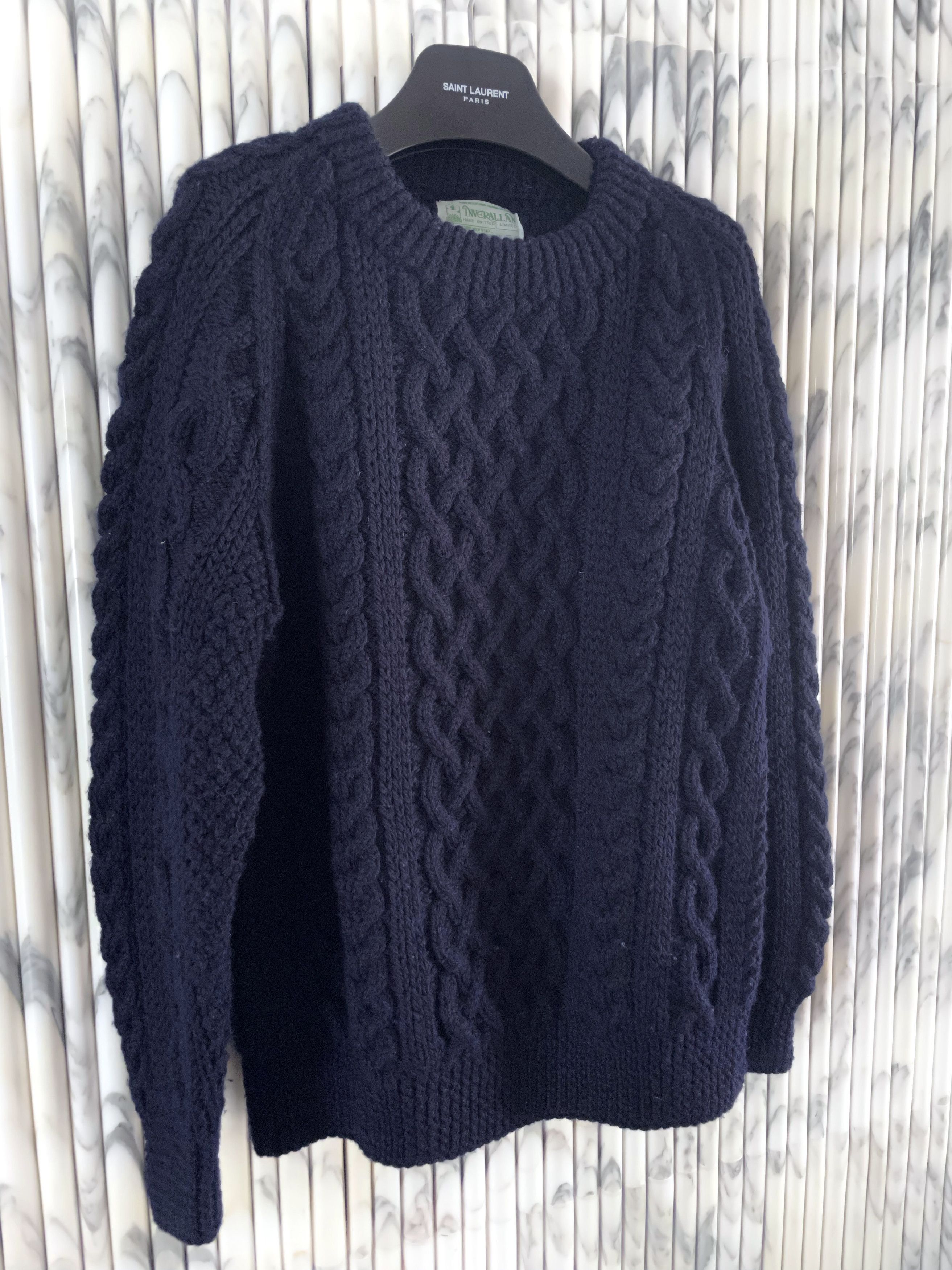 Inverallan HAND KNIT SCOTTISH FISHERMAN CABLE ARAN SWEATER Size US L / EU 52-54 / 3 - 4 Thumbnail