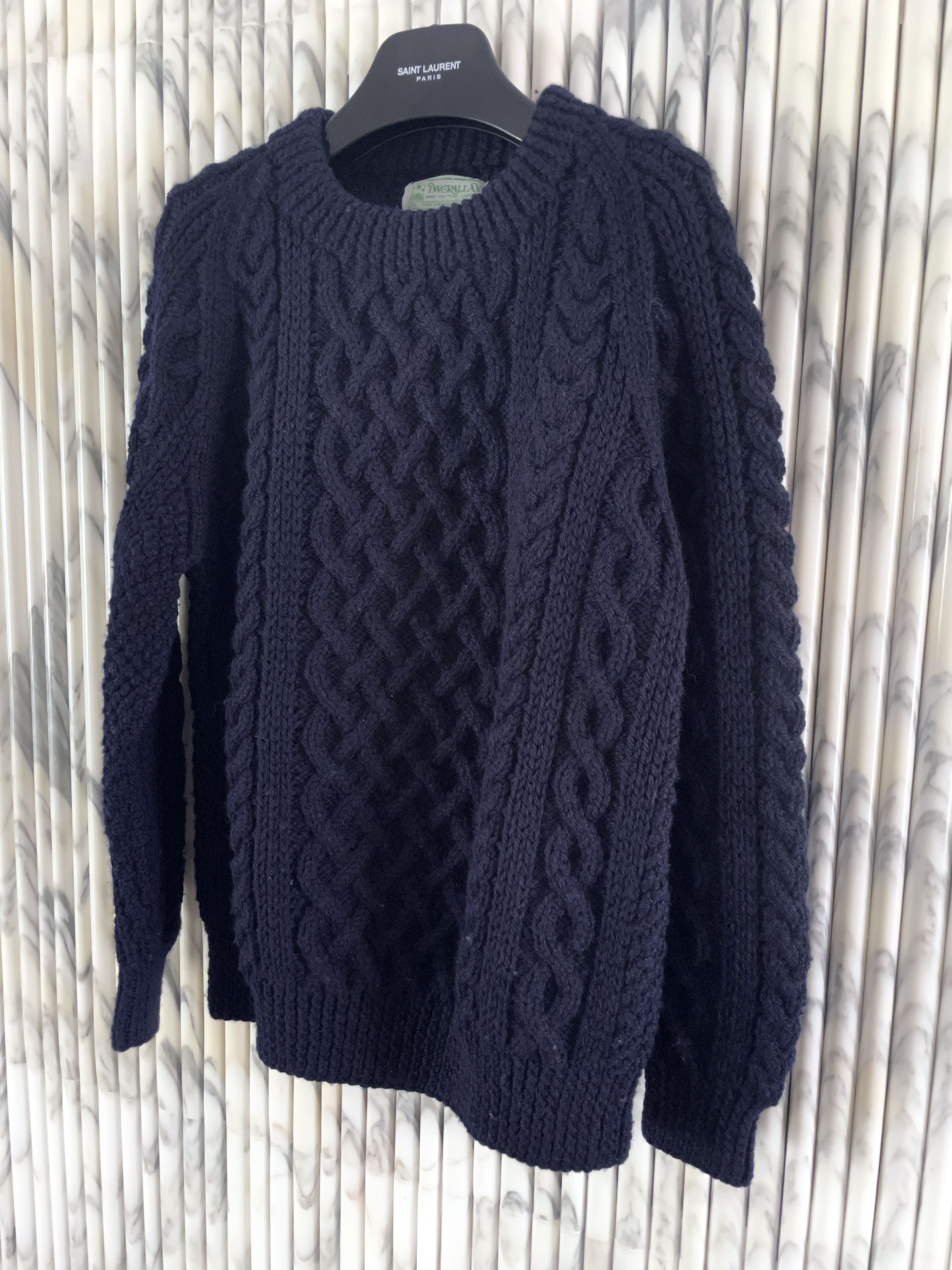 Inverallan HAND KNIT SCOTTISH FISHERMAN CABLE ARAN SWEATER Size US L / EU 52-54 / 3 - 3 Thumbnail