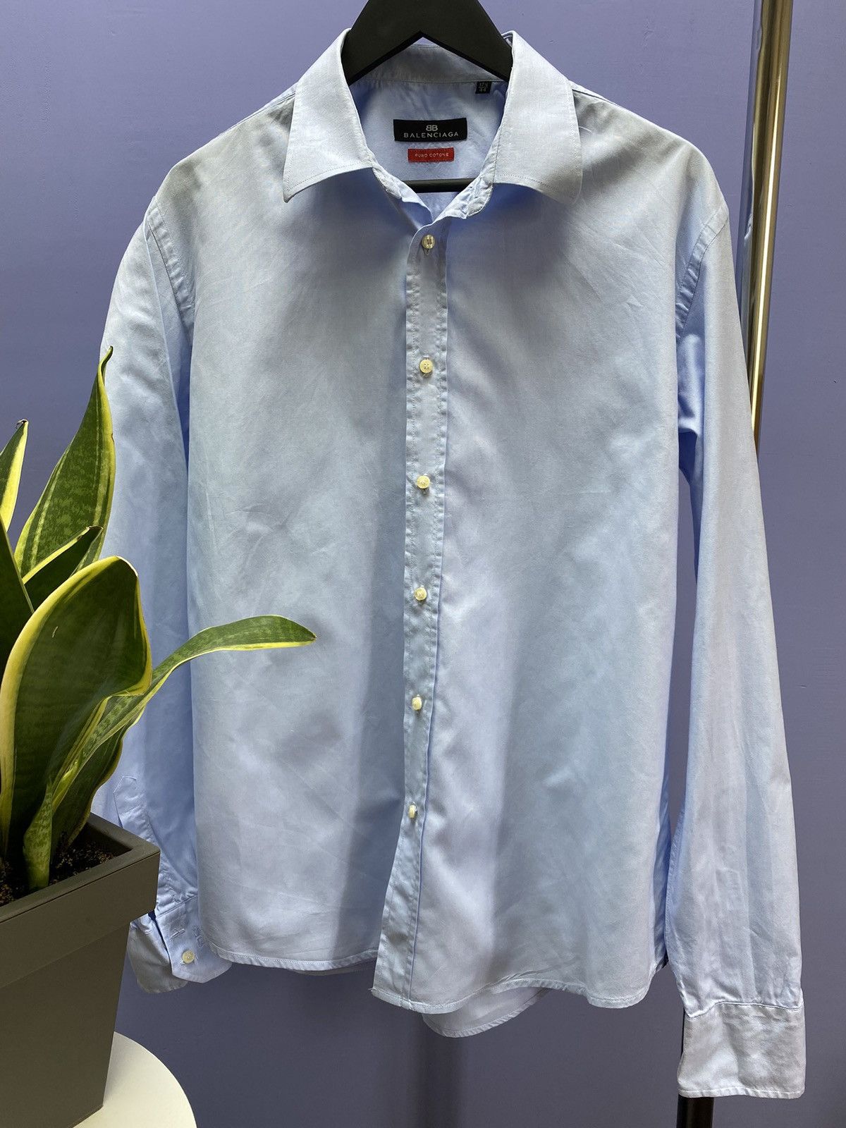 Balenciaga Balenciaga Button Up Blue Shirt Size 44 17 1/2 Size US XL / EU 56 / 4 - 6 Thumbnail