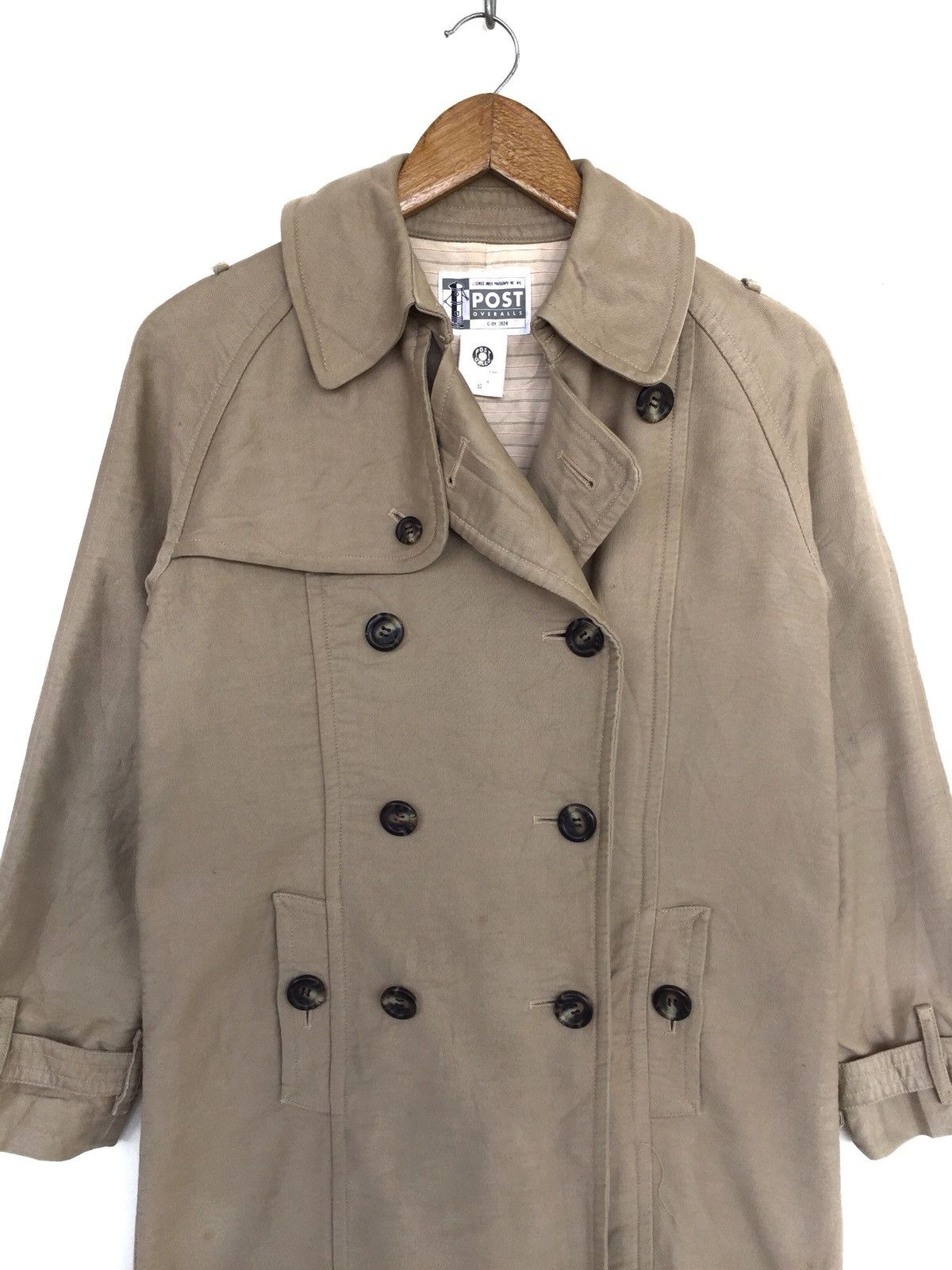Post Overalls GRAIL🔥90s Post O'Alls 🇺🇸 Beige Long Trench Coat Jacket Size US S / EU 44-46 / 1 - 2 Thumbnail