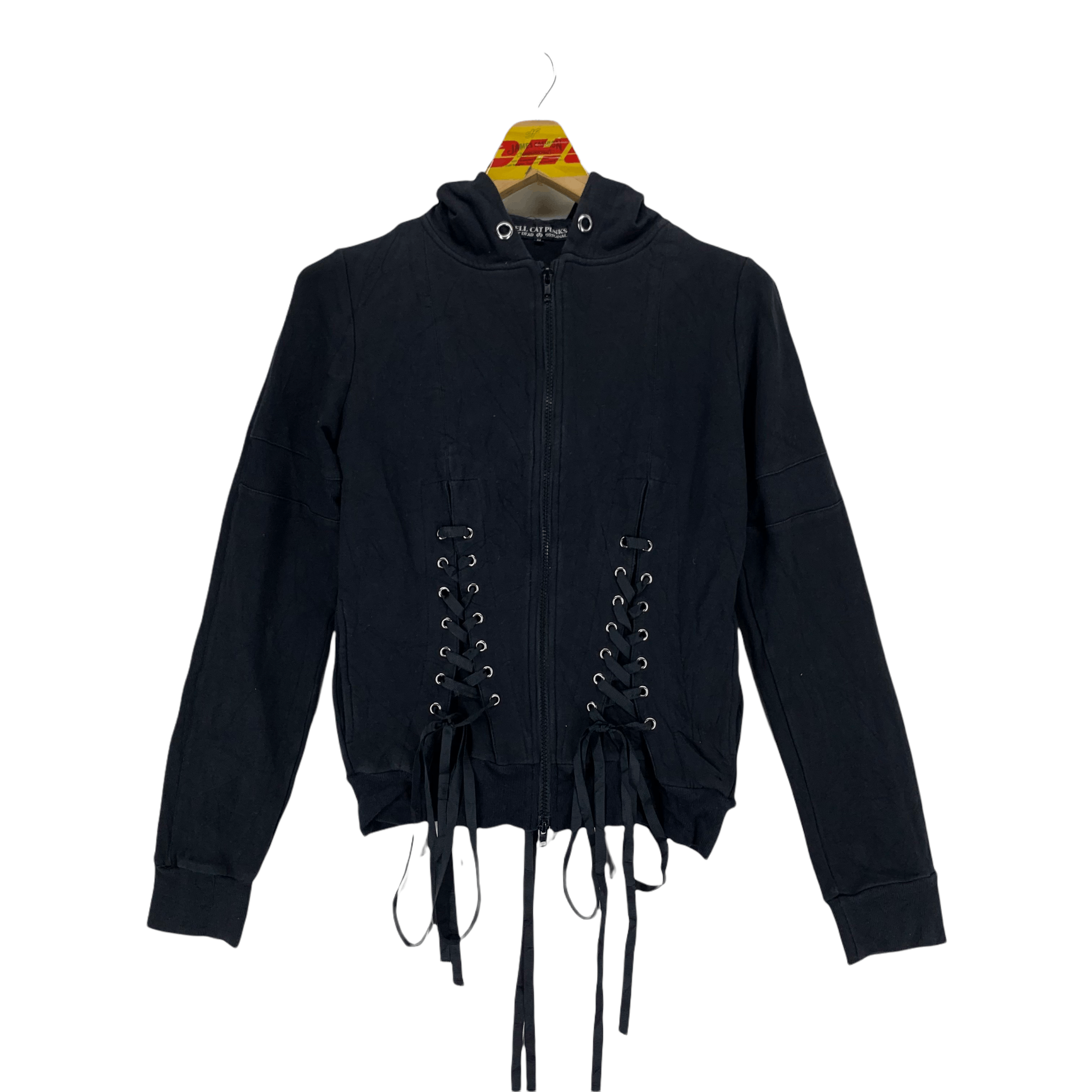 image of Avant Garde x Seditionaries Bondage Hell Cat Punks Not Dead Cropped Hoodies 3496-86 in Black, Women
