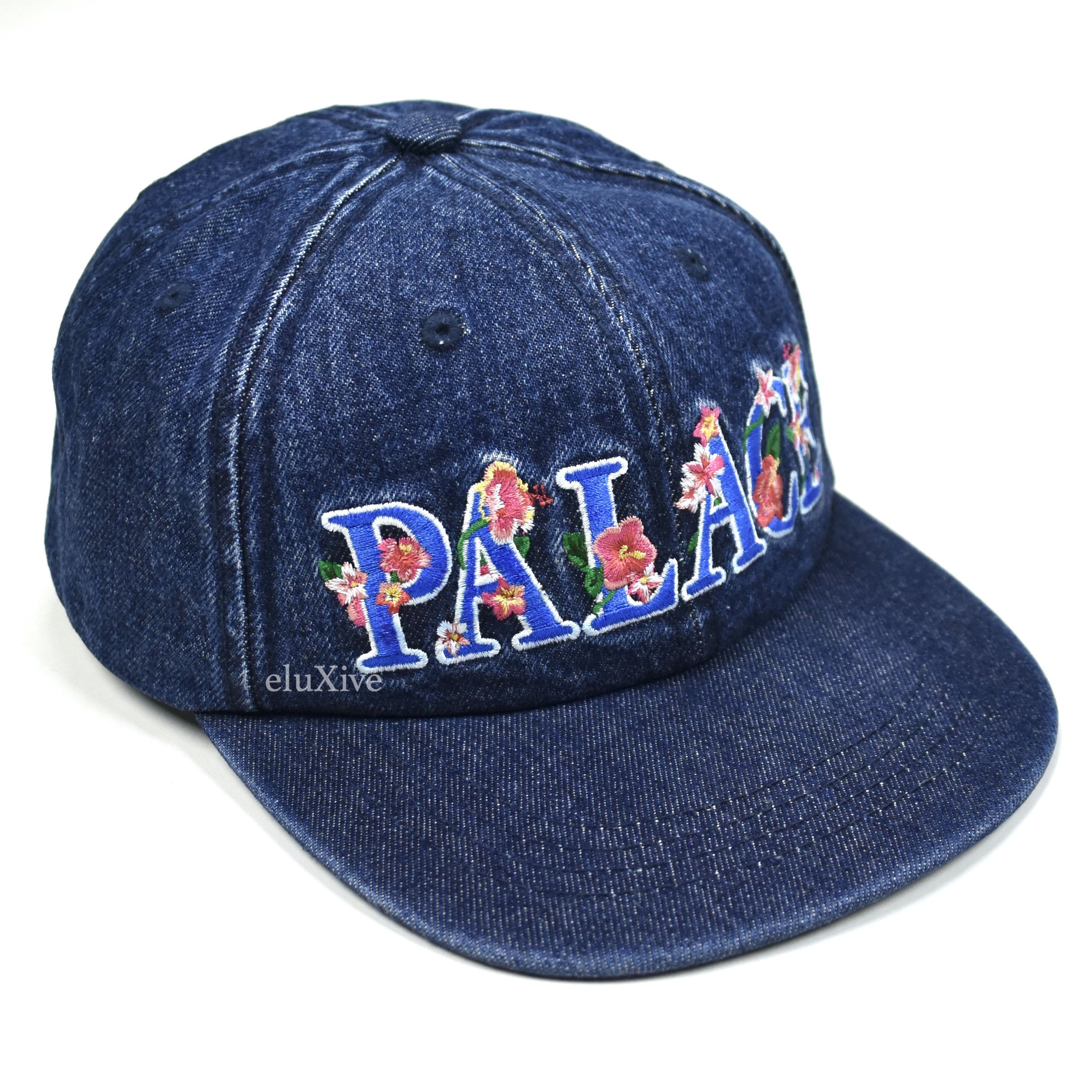 image of Palace Hawaii Floral Logo Denim Hat Ds Ss22 in Blue, Men's