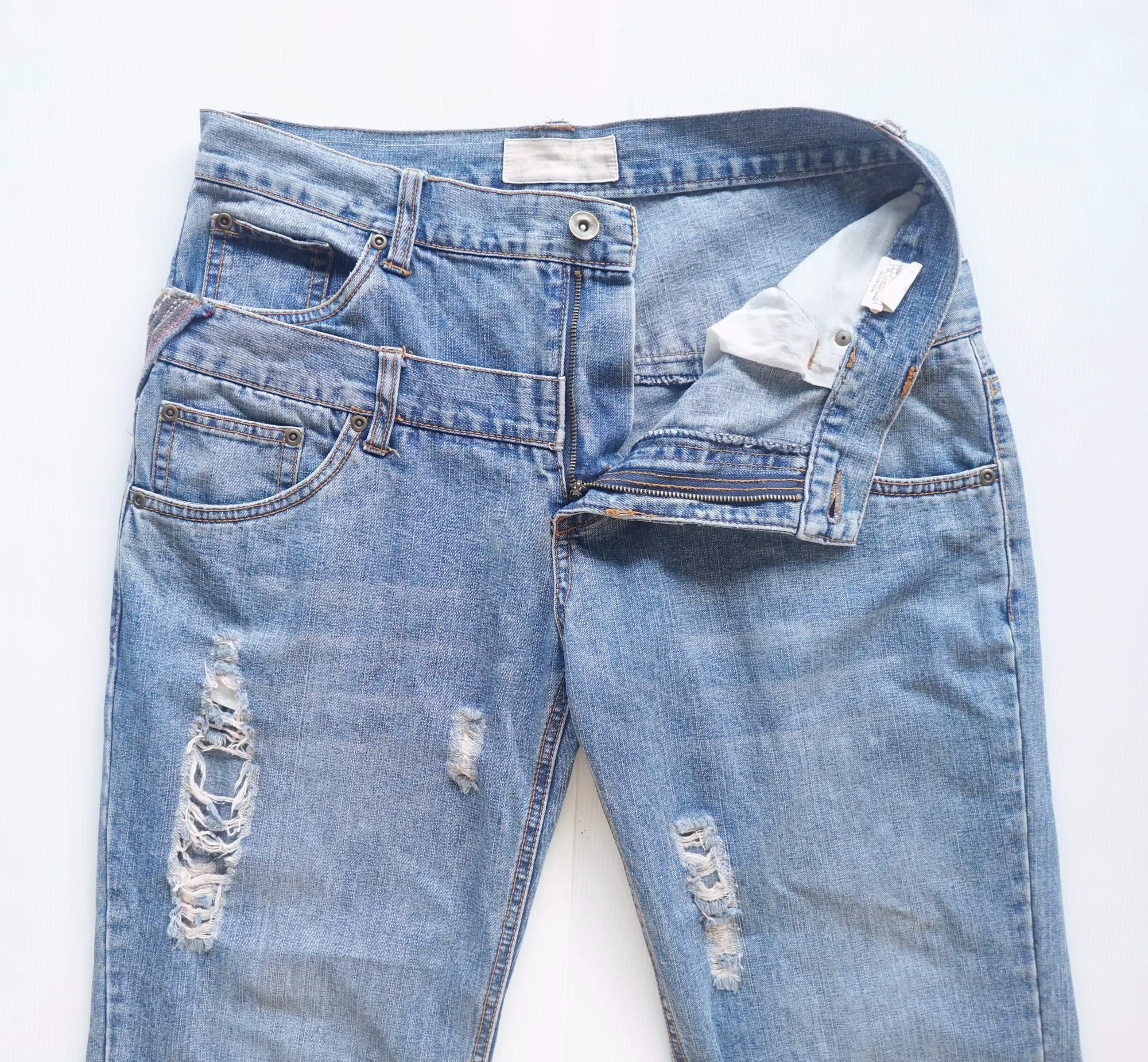 Japanese Brand Double Waist Boho Tribal Ripped Jeans Size US 31 - 7 Thumbnail