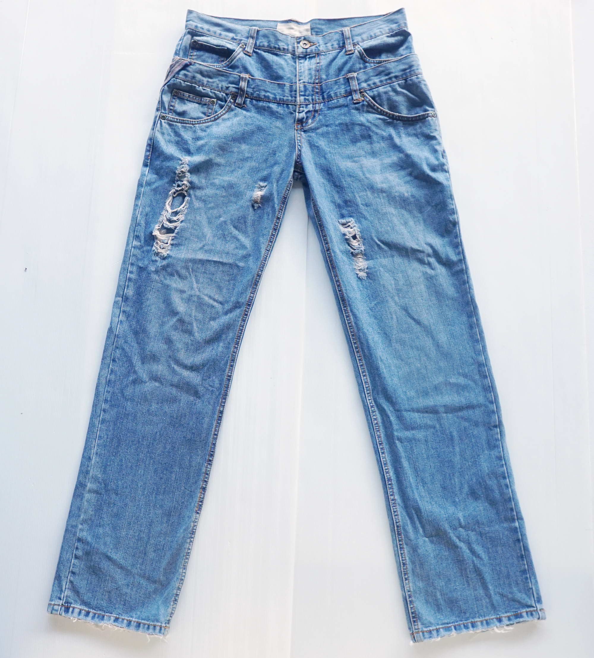 Japanese Brand Double Waist Boho Tribal Ripped Jeans Size US 31 - 3 Thumbnail