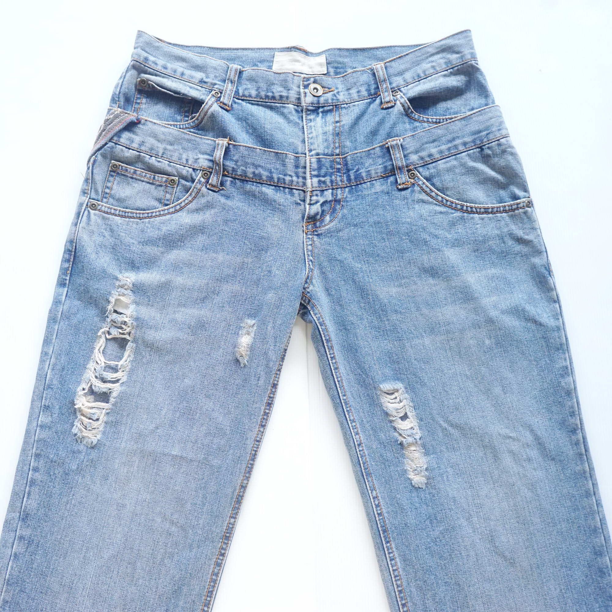 Japanese Brand Double Waist Boho Tribal Ripped Jeans Size US 31 - 2 Thumbnail