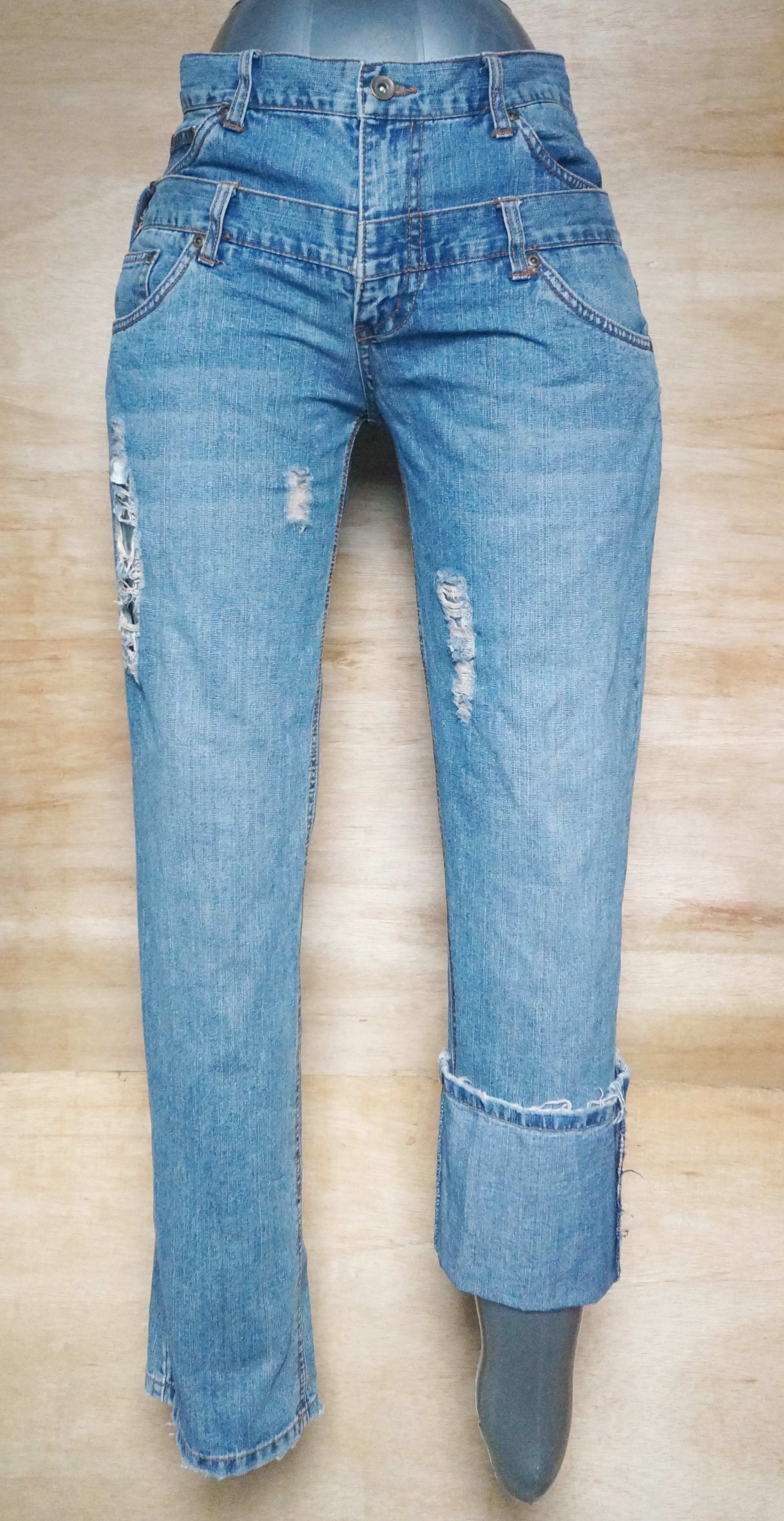 Japanese Brand Double Waist Boho Tribal Ripped Jeans Size US 31 - 16 Thumbnail