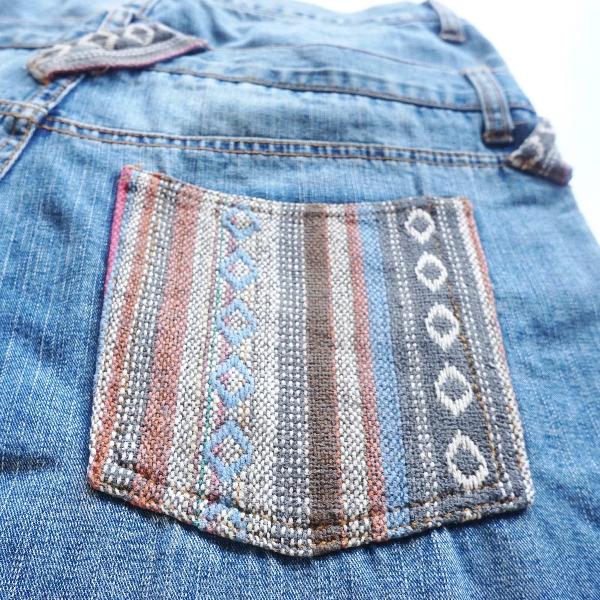 Japanese Brand Double Waist Boho Tribal Ripped Jeans Size US 31 - 6 Thumbnail