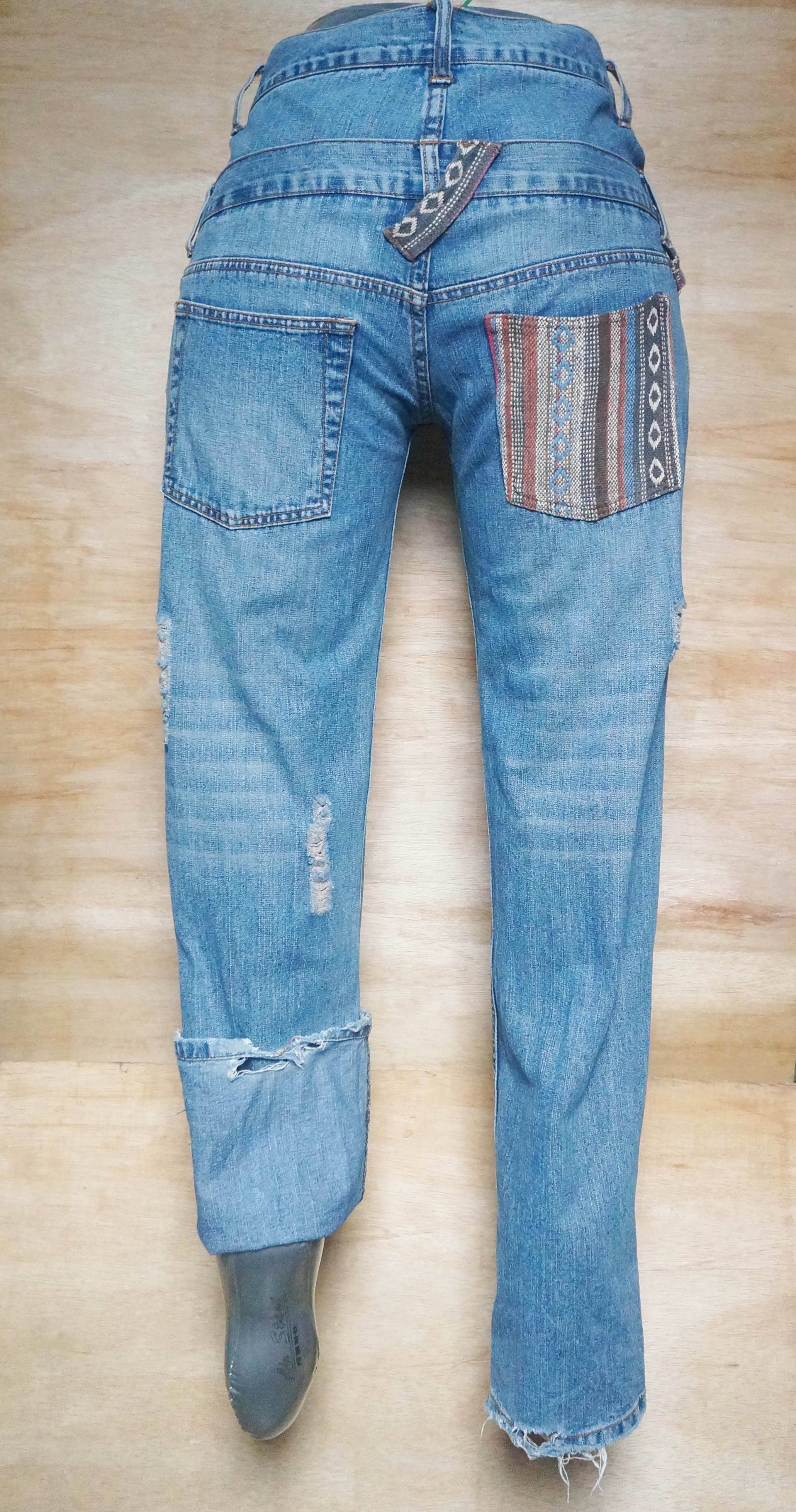 Japanese Brand Double Waist Boho Tribal Ripped Jeans Size US 31 - 17 Thumbnail