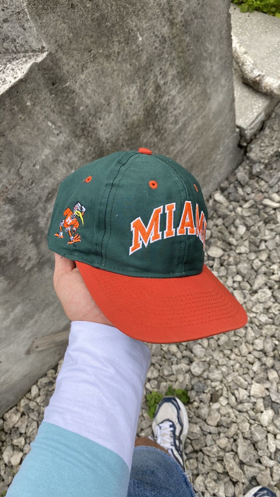 Pre-owned Nba X Ncaa Vintage University Miami Hurricanes Snapback Hat Ncaa In Green