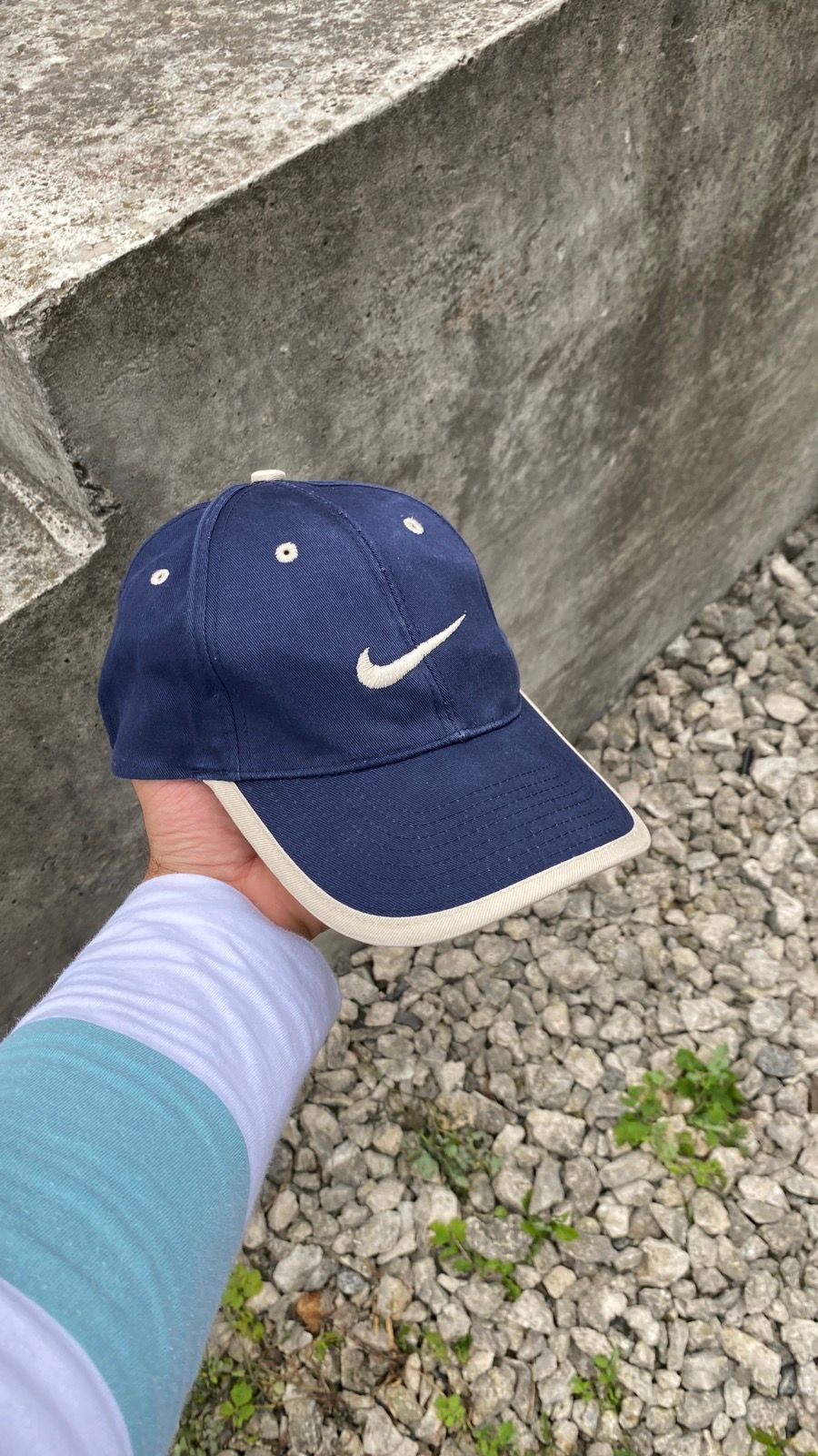 Pre-owned Nike X Vintage Nike Swoosh Striped Hat Cap Y2k In Blue