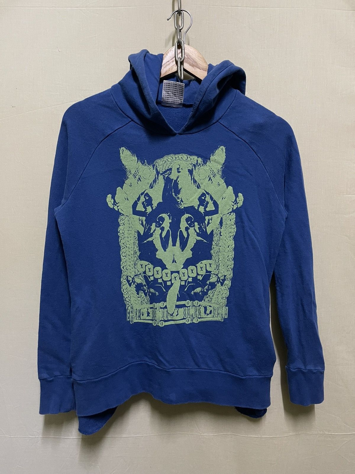 image of Vintage Sly Graphic Punk Sweatshirt Hoodie Pocket in Blue, Men's (Size Medium)