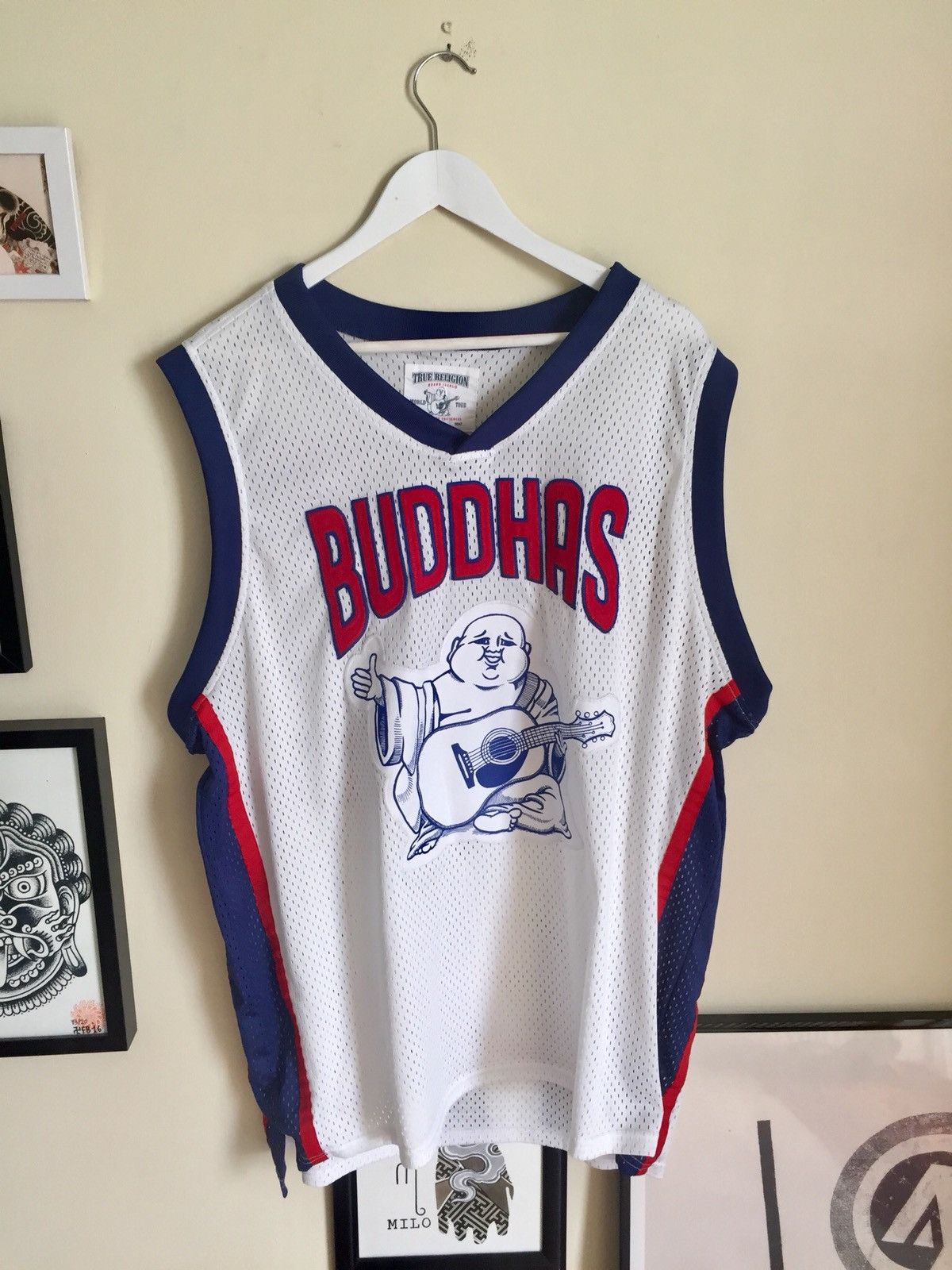 image of True Religion Mesh Jersey Basket Buddha Tank in White, Men's (Size 2XL)