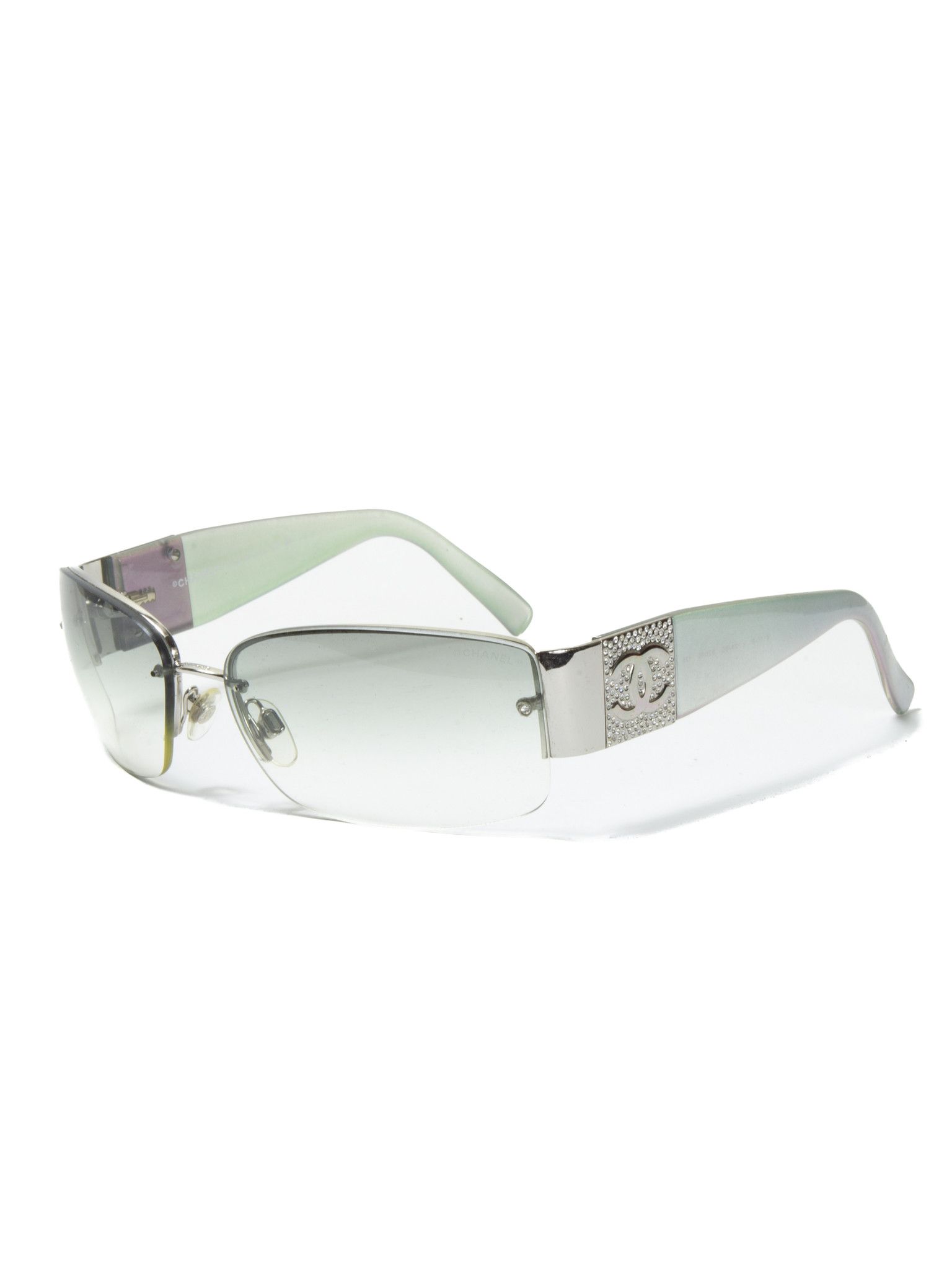 image of Vintage Rhinestones Chanel Sunglasses in Transparent/Green/Purple, Men's
