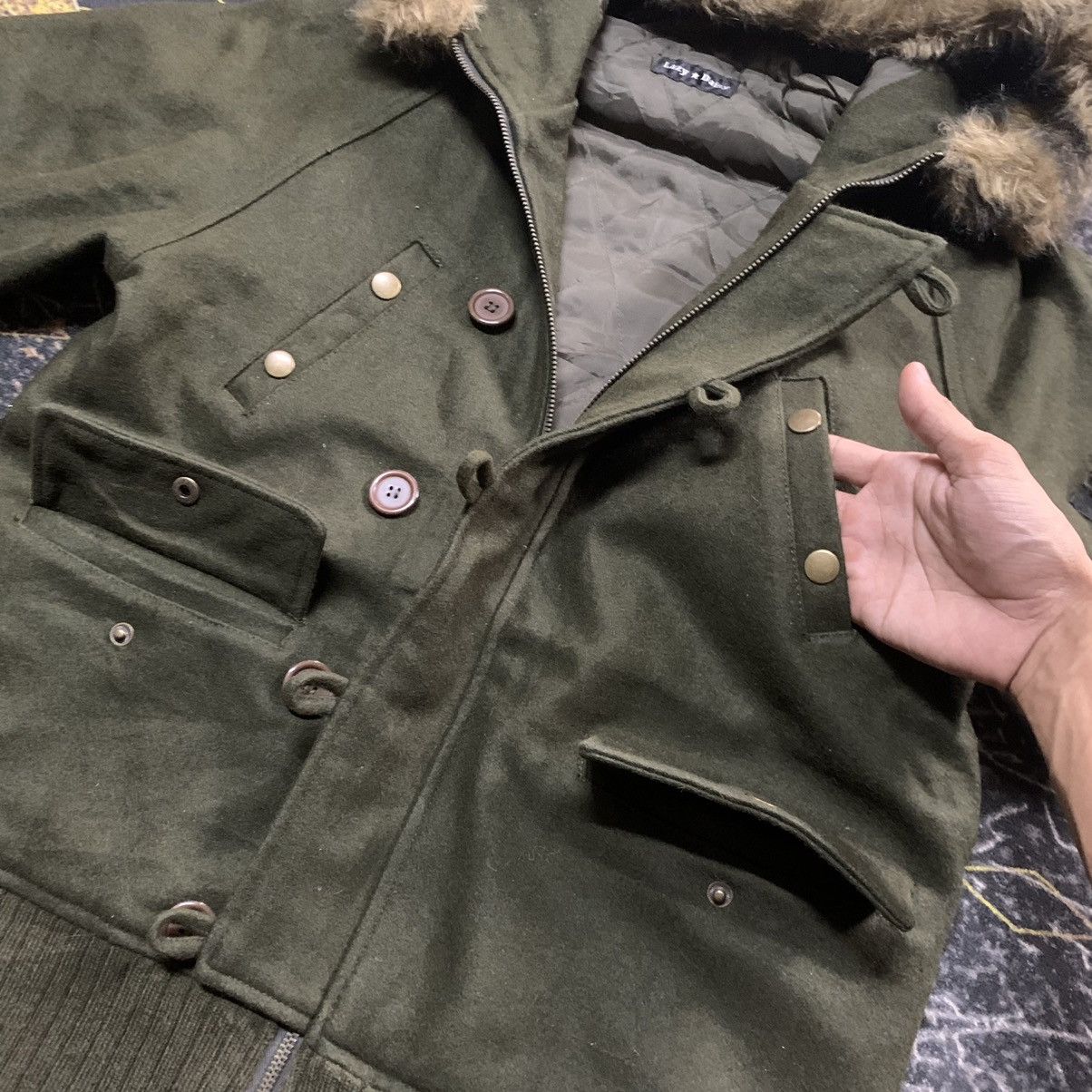 If Six Was Nine RARE✨Lazy Daisy Utility Wool Furr Hooded Jacket Like LGB Size US M / EU 48-50 / 2 - 6 Thumbnail