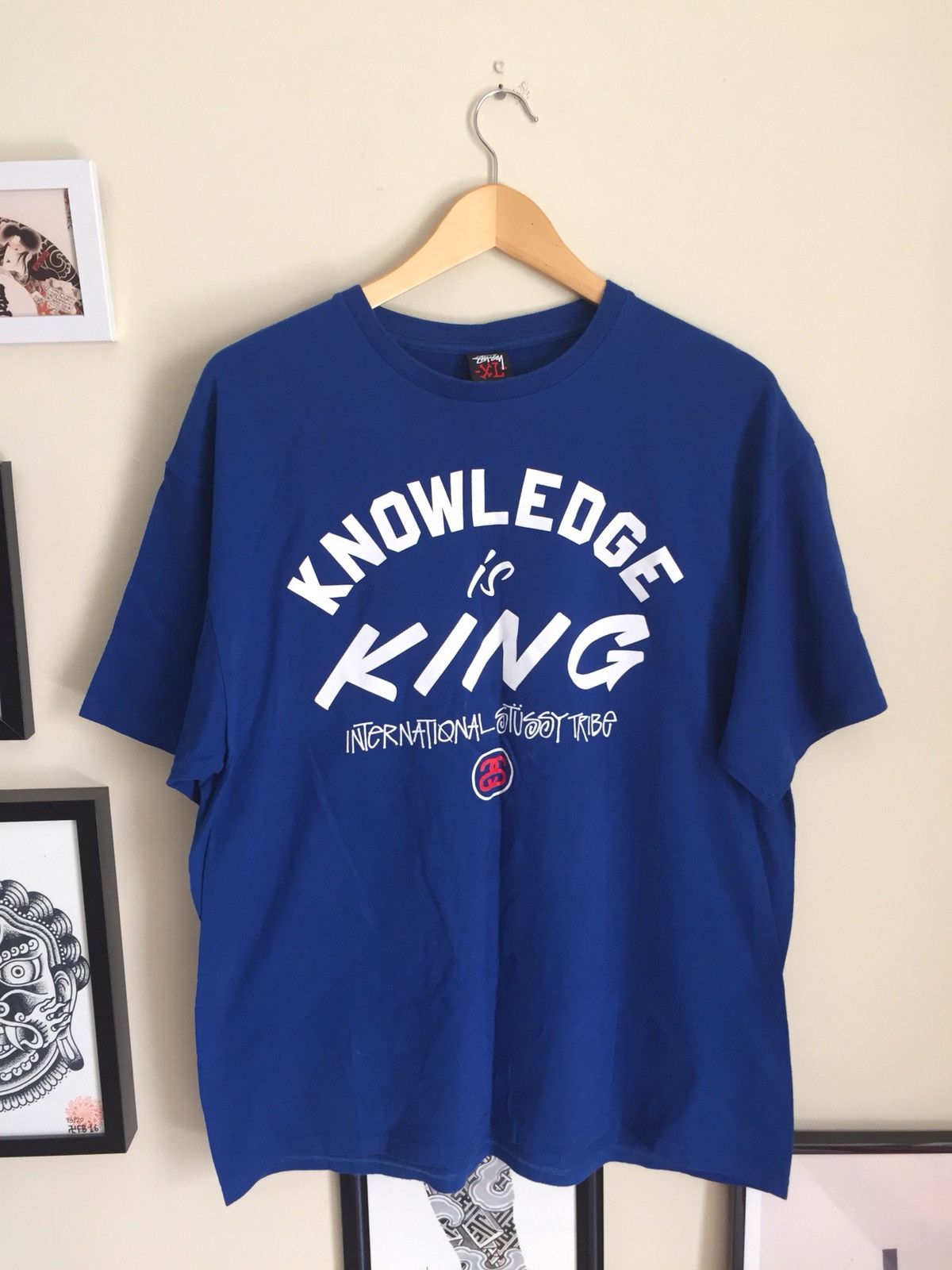image of Stussy Vintage Boxy Fit Slogan T-Shirt in Blue, Men's (Size XL)