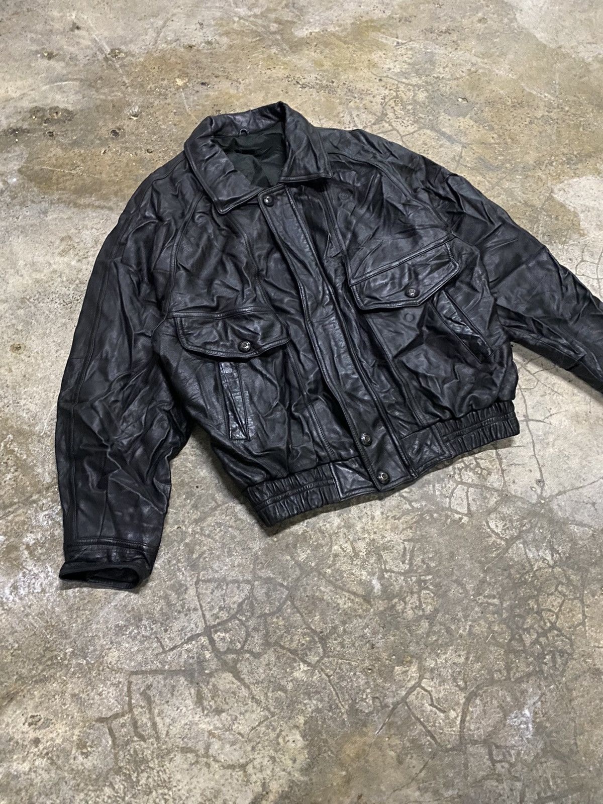 Leather × Vintage 🔥DHL SHIPPING🔥VINTAGE LEATHER JACKET MILITARY STYLE Size US L / EU 52-54 / 3 - 2 Thumbnail