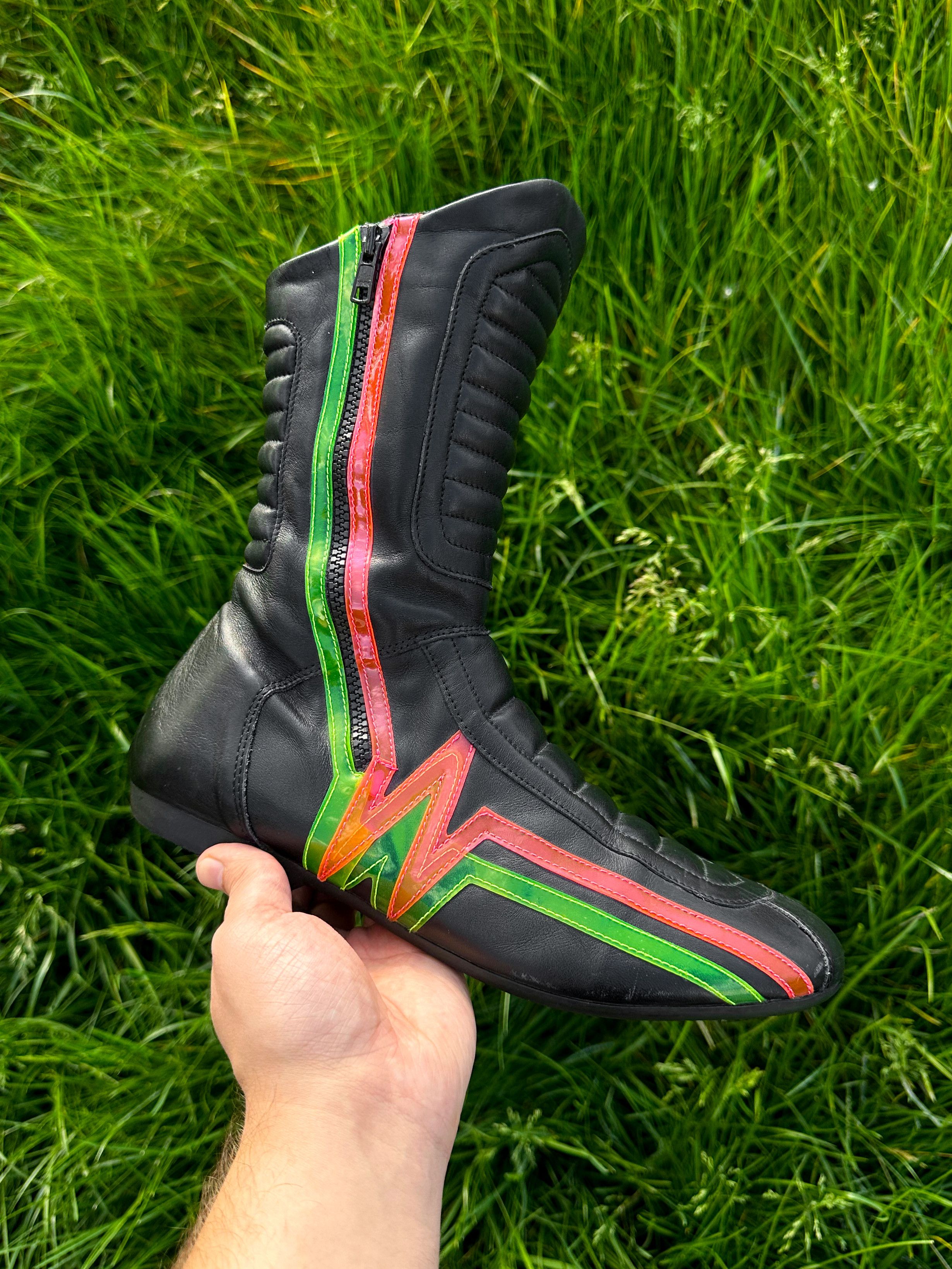 All Blacks x W Lt Walter Van Beirendonck Boots Logo Hi Top Shoes Leather in Black, Men's (Size 9.5)