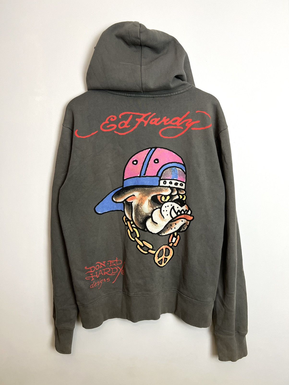 image of Ed Hardy By Christian Audigier Dog Drip Hype Y2K Hoodie in Black, Men's (Size Medium)