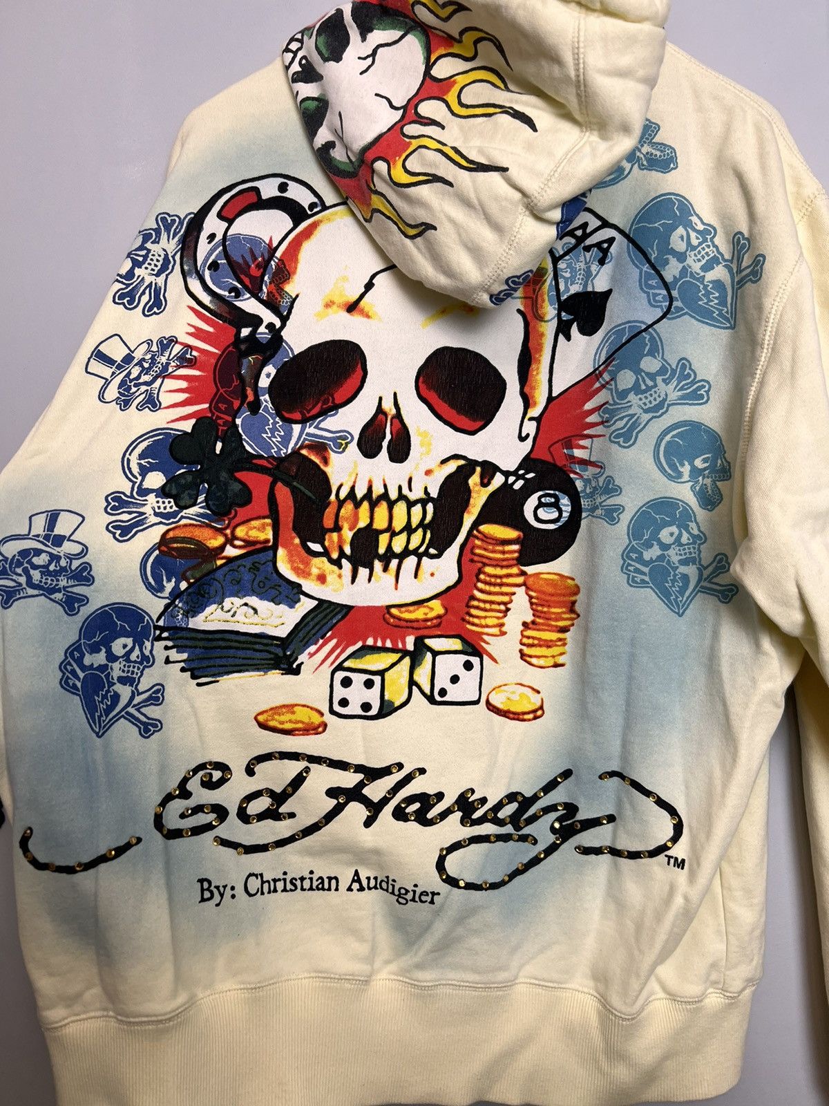 Rare Vintage Y2K Ed Hardy Flames Skeleton Hoodie Streetwear