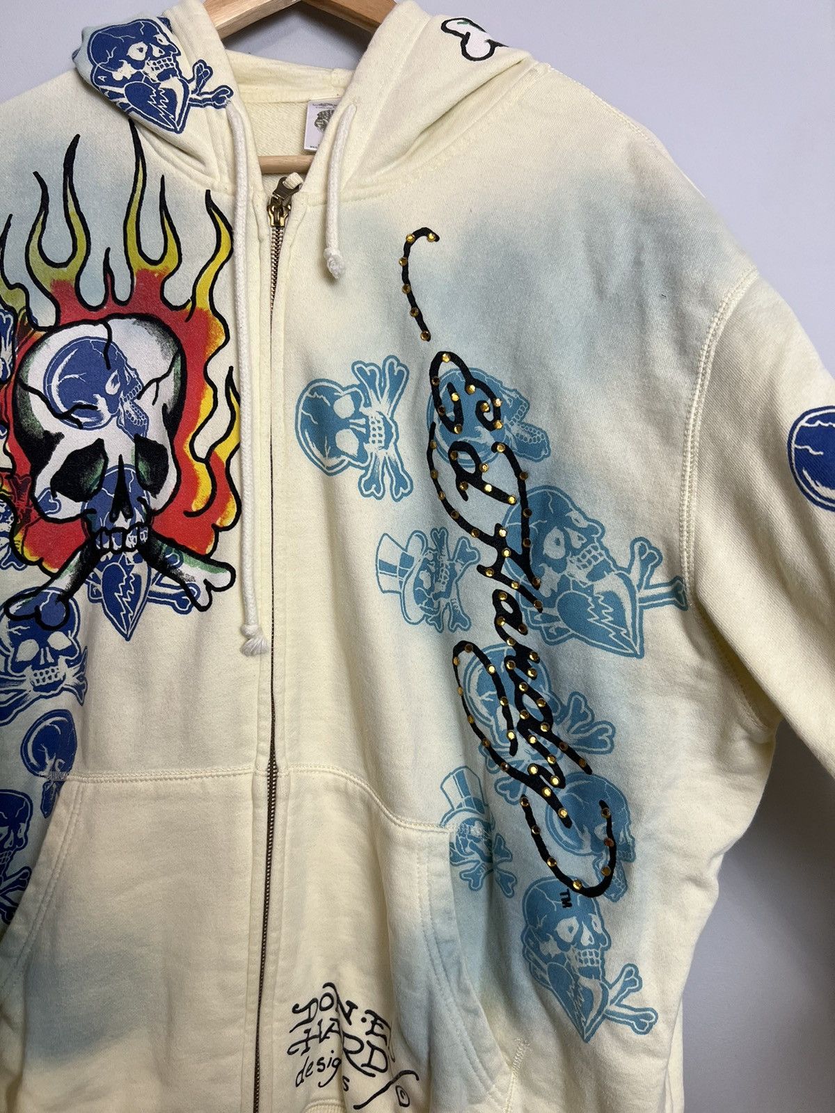 Rare Vintage Y2K Ed Hardy Flames Skeleton Hoodie Streetwear