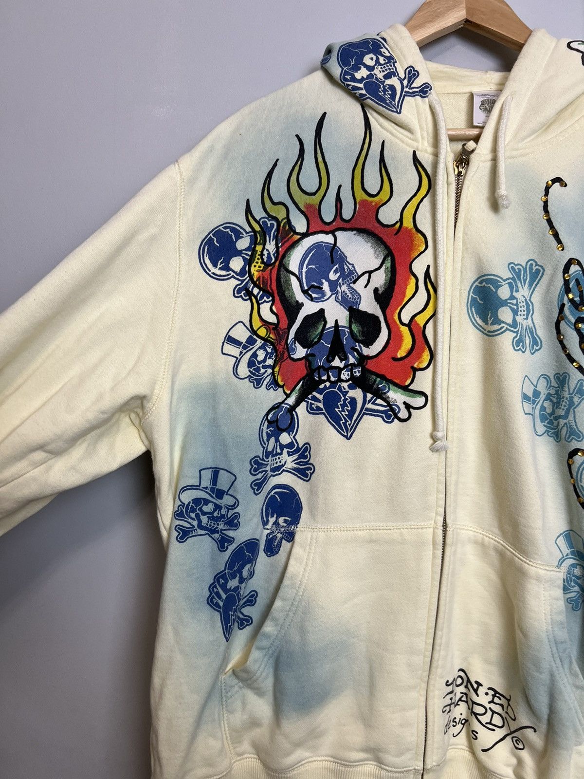 Rare Vintage Y2K Ed Hardy Flames Skeleton Hoodie Streetwear