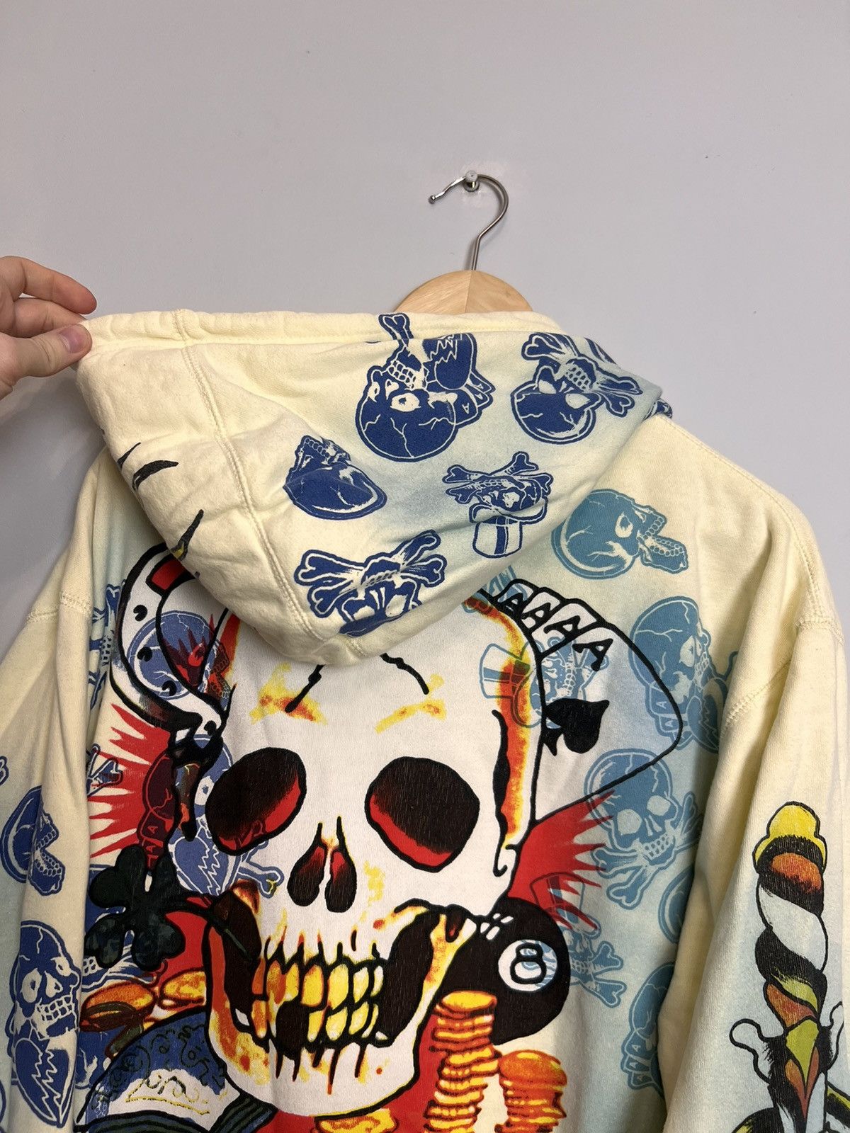 Rare Vintage Y2K Ed Hardy Flames Skeleton Hoodie Streetwear
