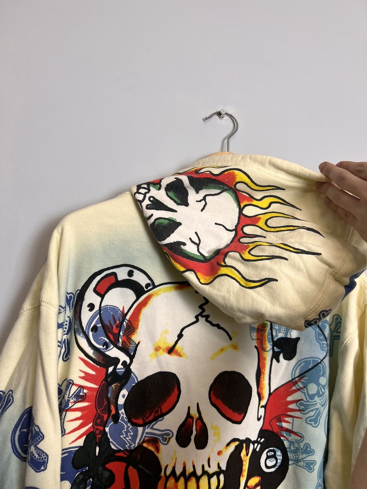 Rare Vintage Y2K Ed Hardy Flames Skeleton Hoodie Streetwear