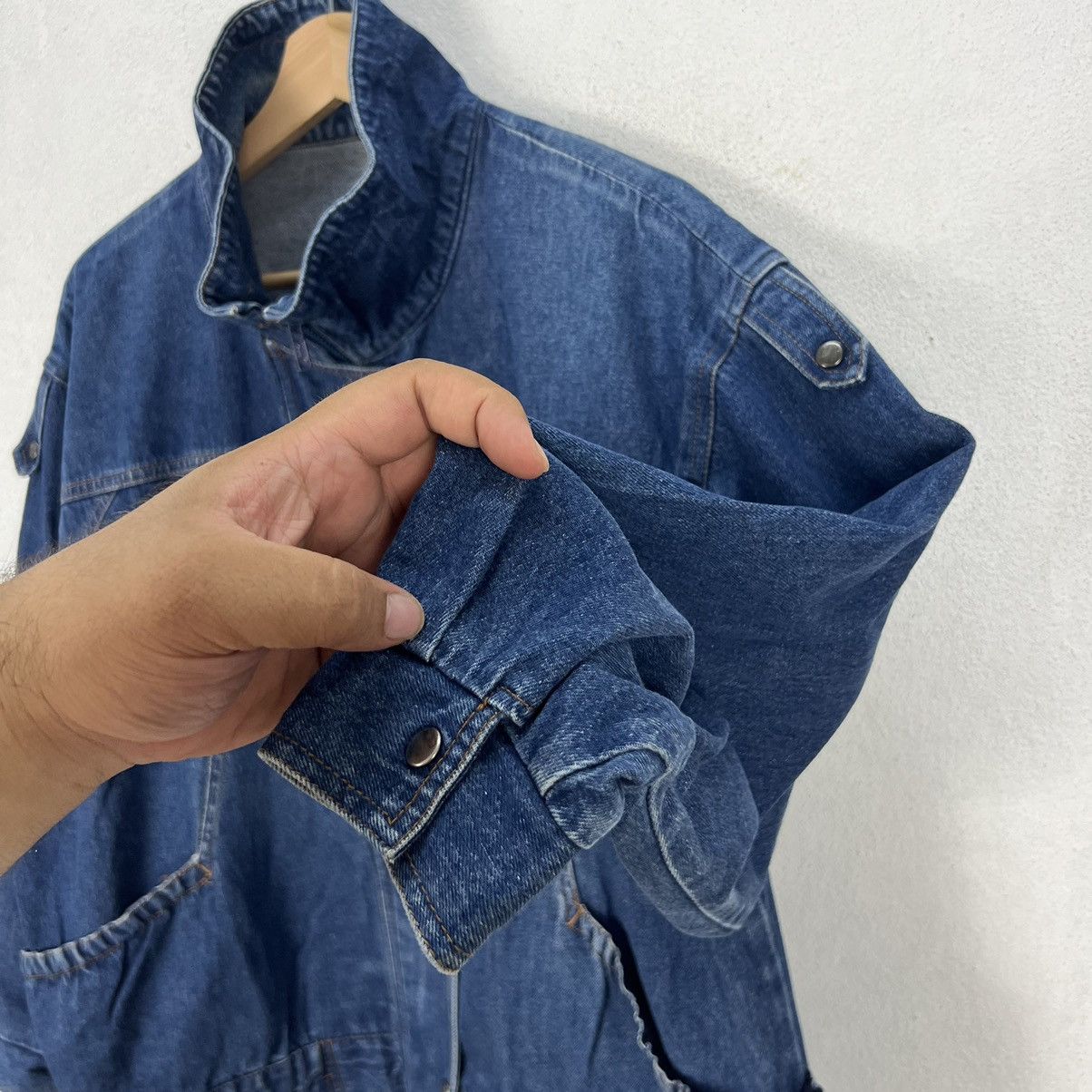 Japanese Brand RARE BIKER PARACHUTE BOMBER JACKET DENIM DOUBLE BREAST Size US M / EU 48-50 / 2 - 8 Thumbnail