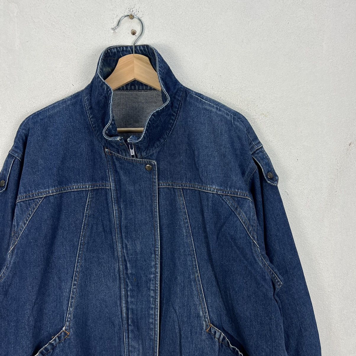Japanese Brand RARE BIKER PARACHUTE BOMBER JACKET DENIM DOUBLE BREAST Size US M / EU 48-50 / 2 - 5 Thumbnail