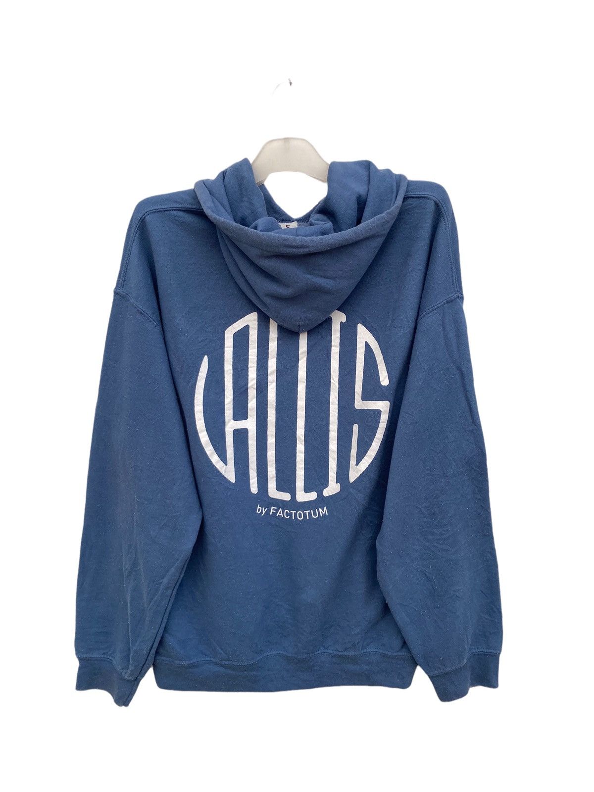 image of Archival Clothing x Factotum Vallis By Factotum Spellout Hoodie in Blue, Men's (Size Medium)