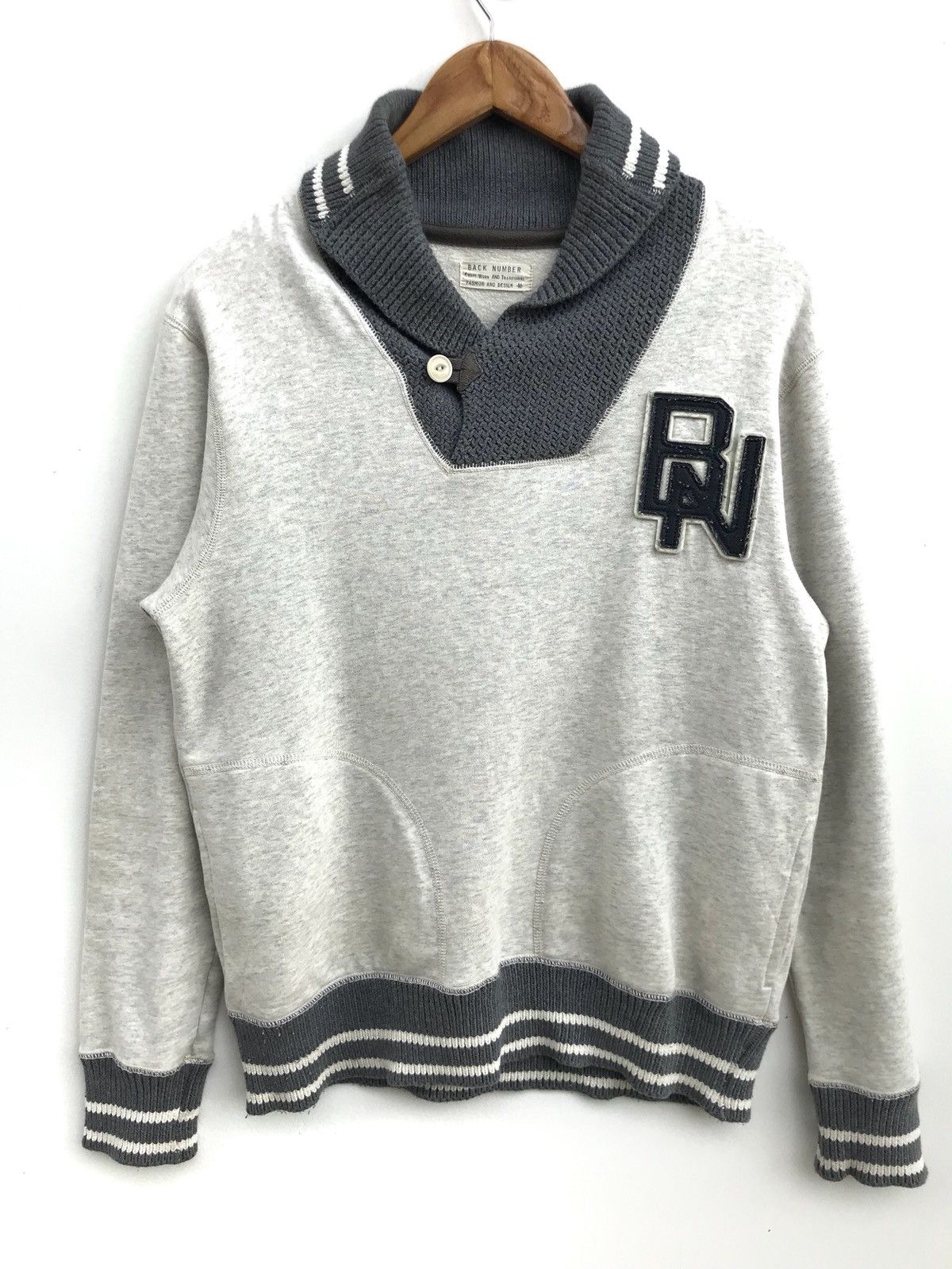 Japanese Brand Back Number Shawl Collar Sweatshirt Big Logo